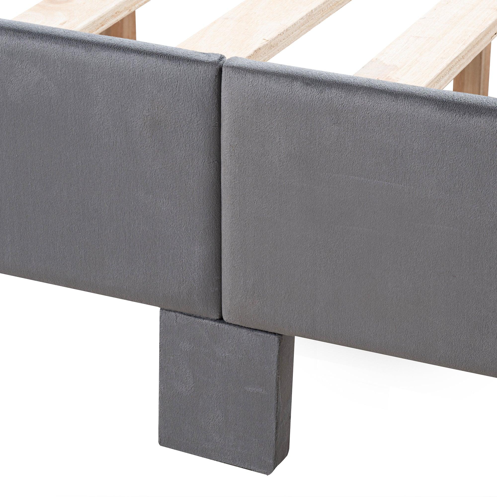 Cama de plataforma beige con elegante diseño capitoné, mueble de dormitorio duradero con soporte de listones de madera, sin necesidad de somier.