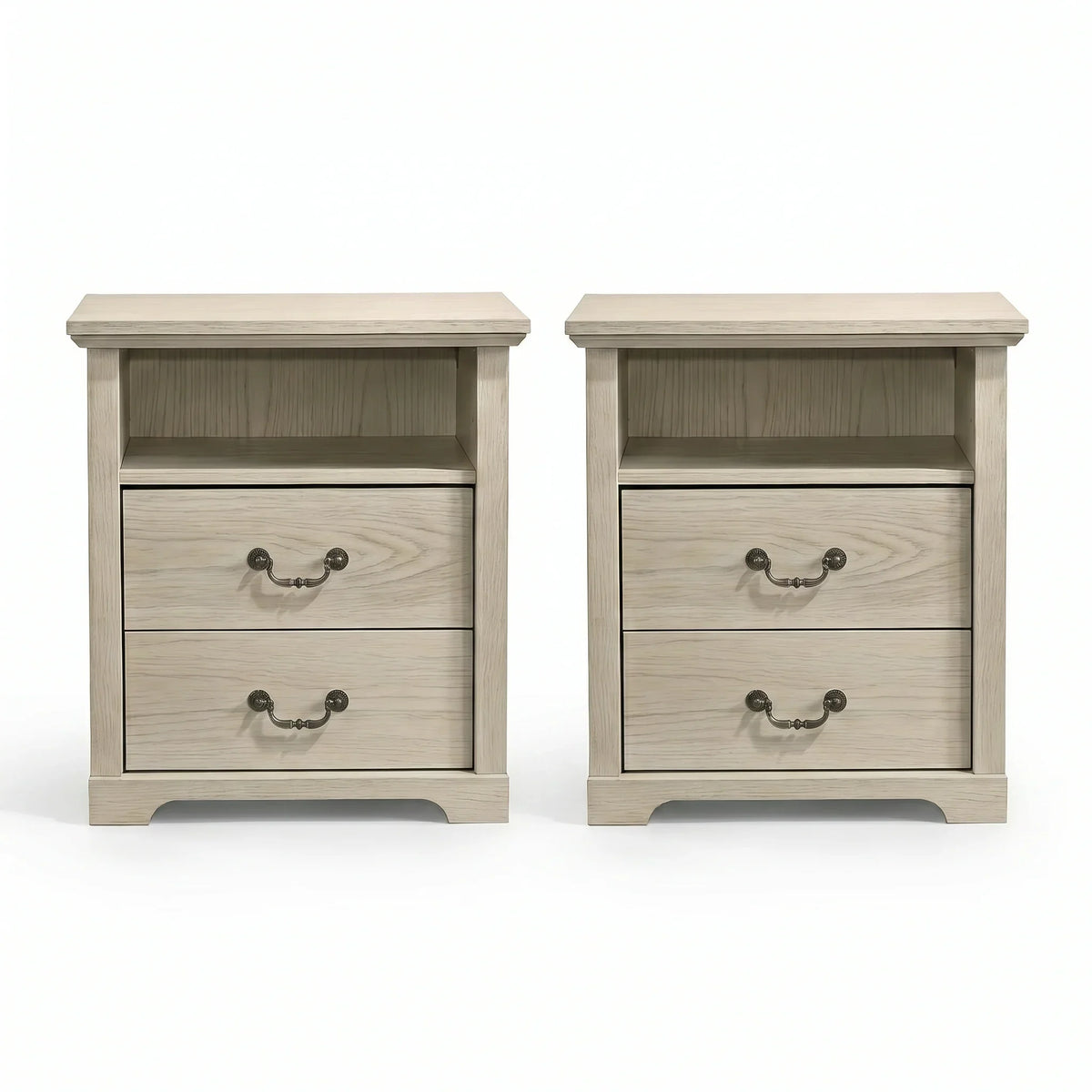 22 Inch Rustic 2-Drawer Nightstand with Open Top Shelf