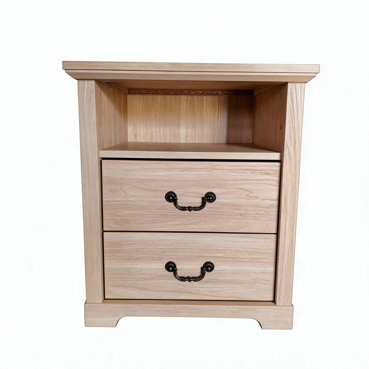 22 Inch Rustic 2-Drawer Nightstand with Open Top Shelf