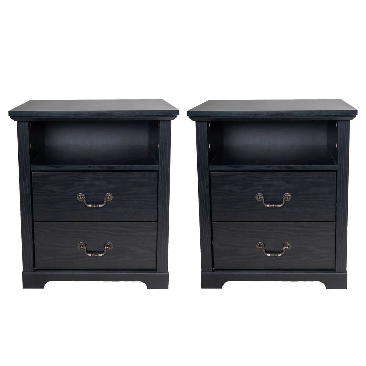 22 Inch Rustic 2-Drawer Nightstand with Open Top Shelf