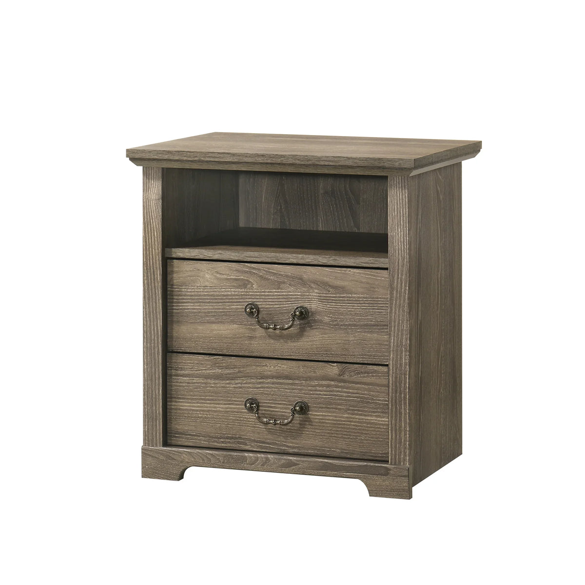 22 Inch Rustic 2-Drawer Nightstand with Open Top Shelf