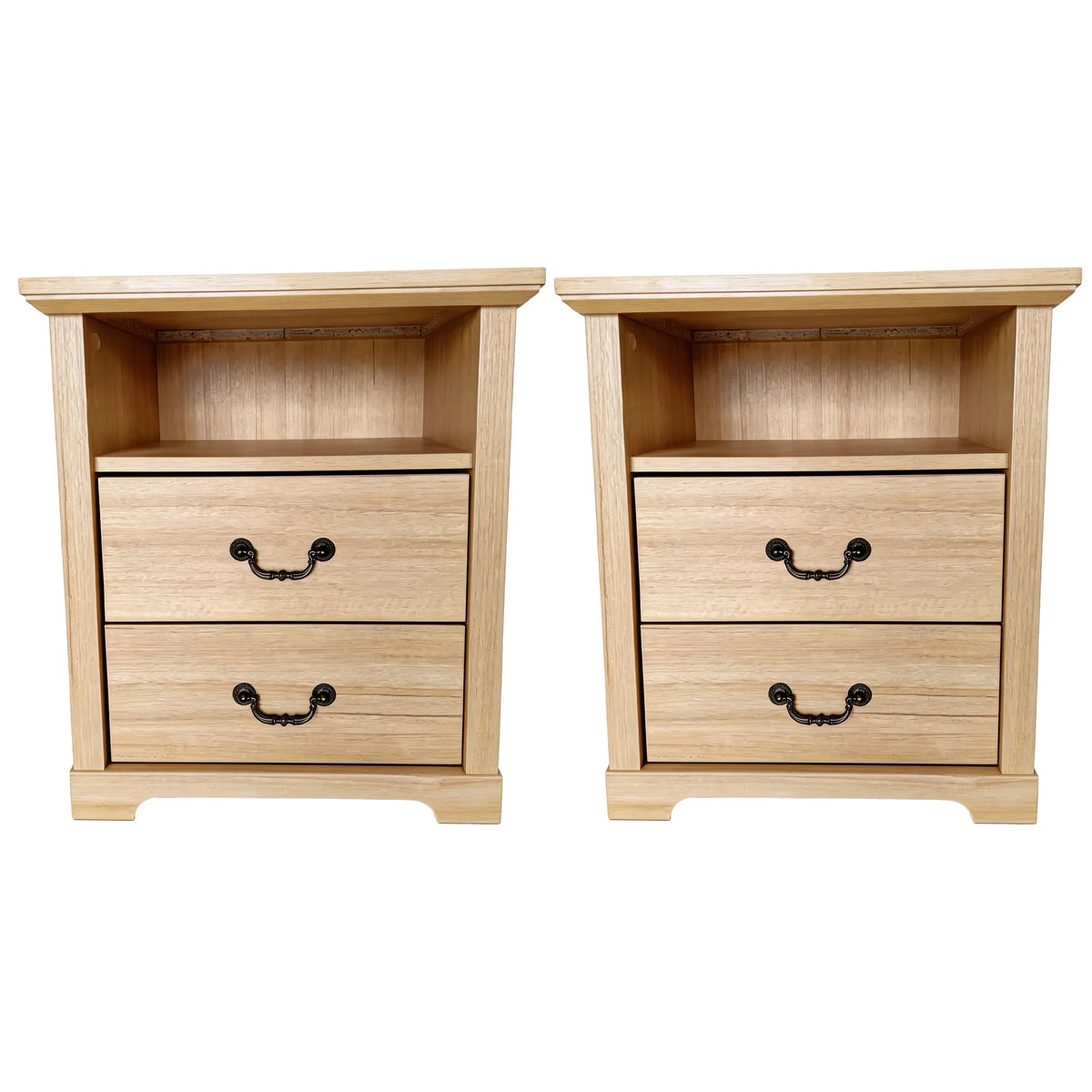 22 Inch Rustic 2-Drawer Nightstand with Open Top Shelf