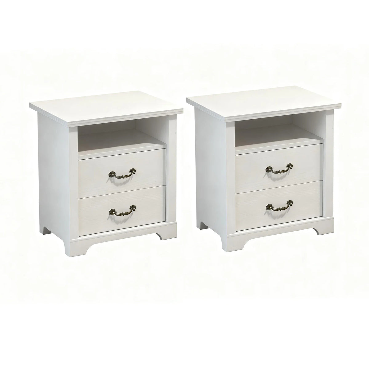 22 Inch Rustic 2-Drawer Nightstand with Open Top Shelf