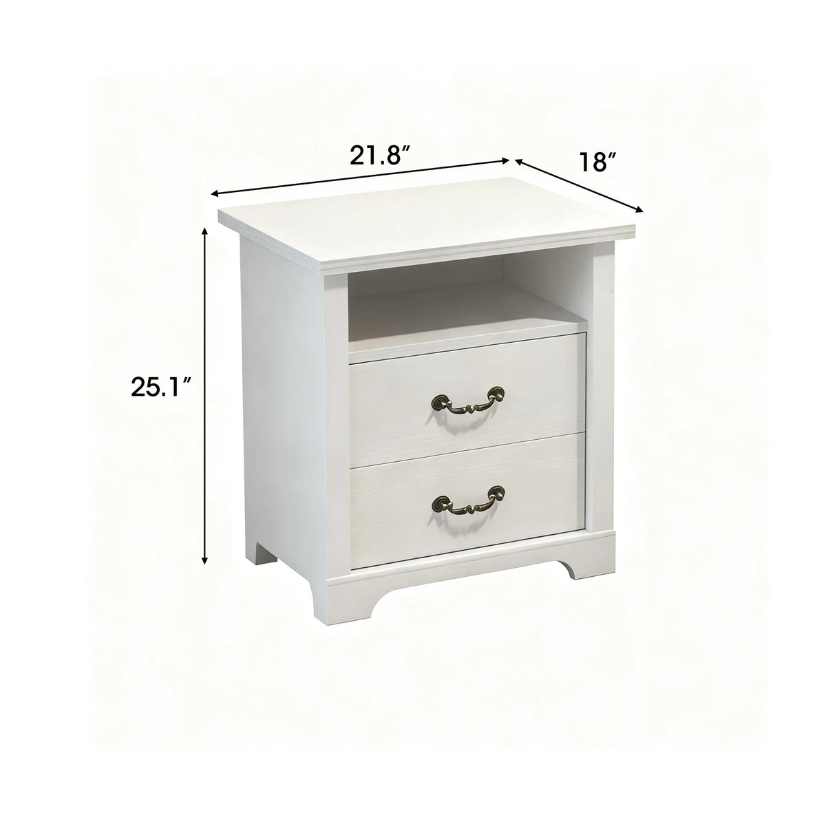 22 Inch Rustic 2-Drawer Nightstand with Open Top Shelf