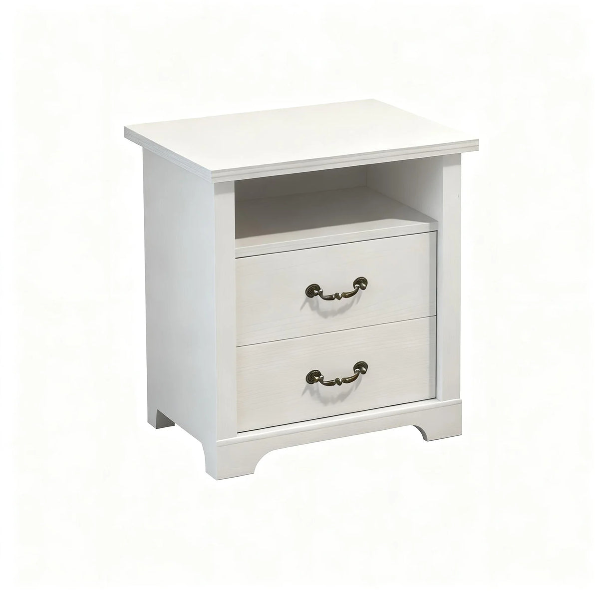 22 Inch Rustic 2-Drawer Nightstand with Open Top Shelf