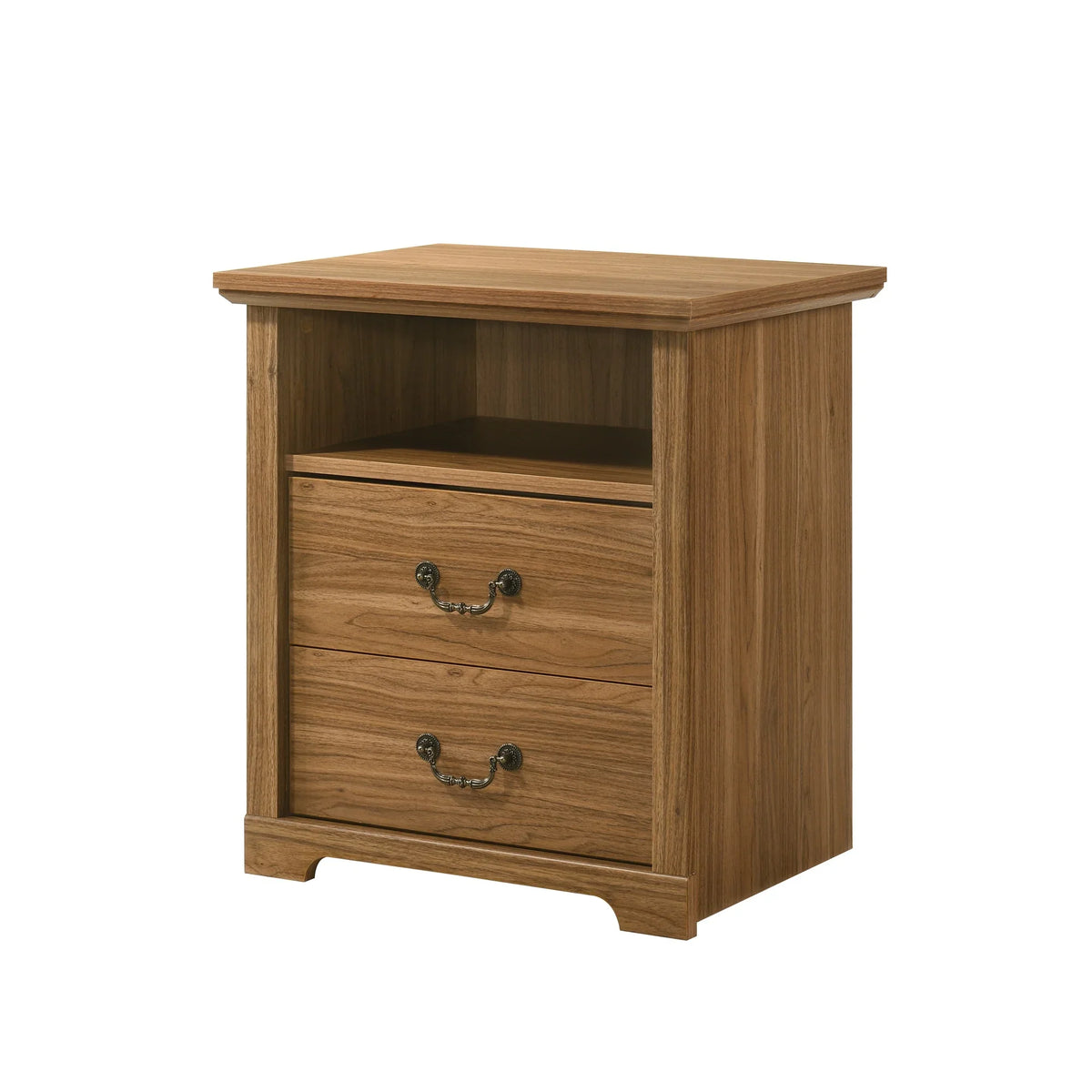 22 Inch Rustic 2-Drawer Nightstand with Open Top Shelf