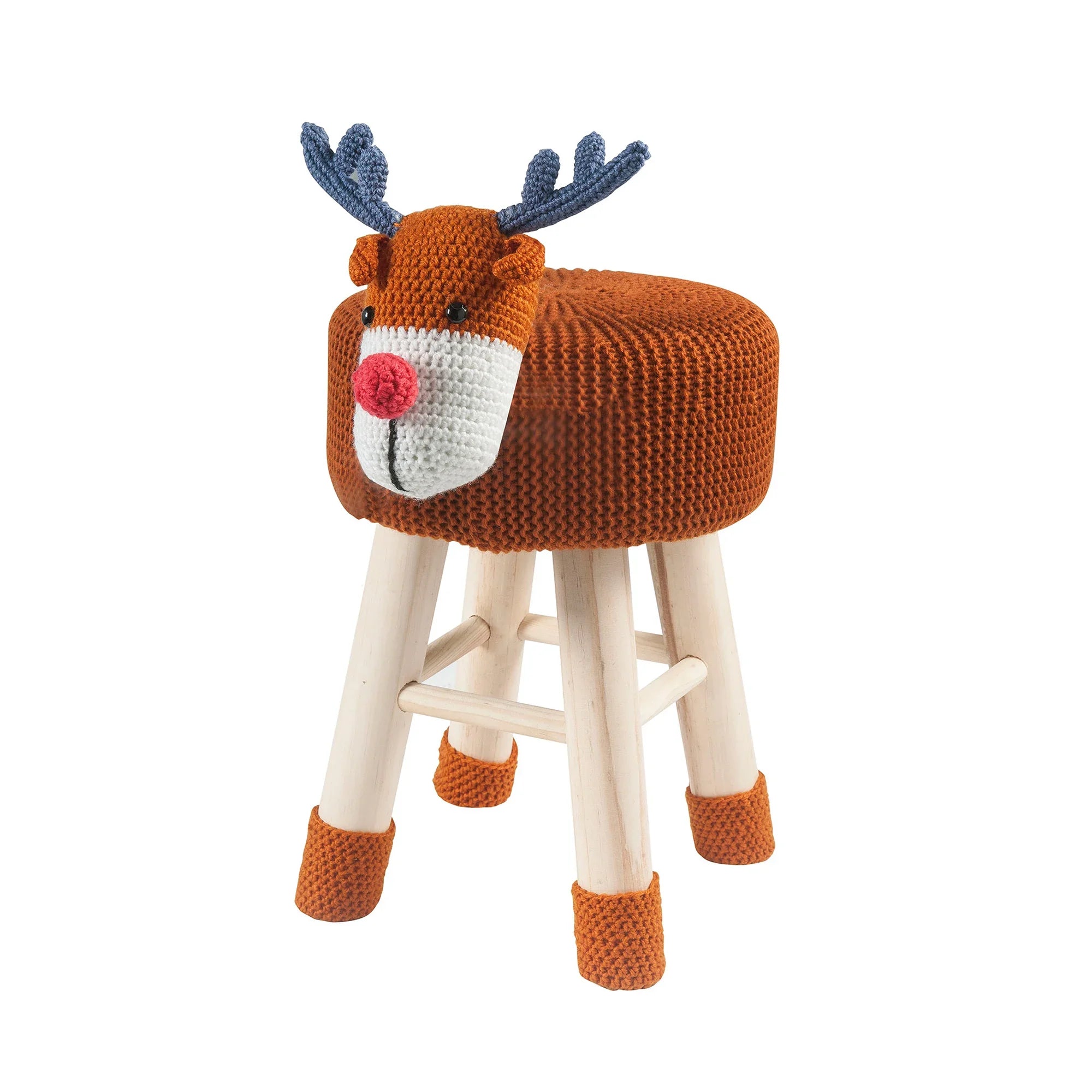 Woven Deer Pine Wood Legs Stool with Soft Plush Fabric for Kids