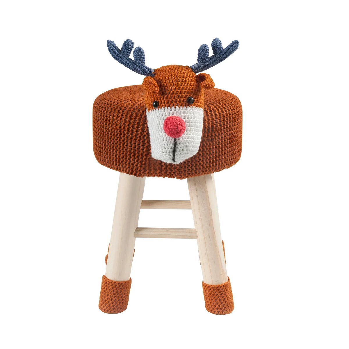 Woven Deer Pine Wood Legs Stool with Soft Plush Fabric for Kids