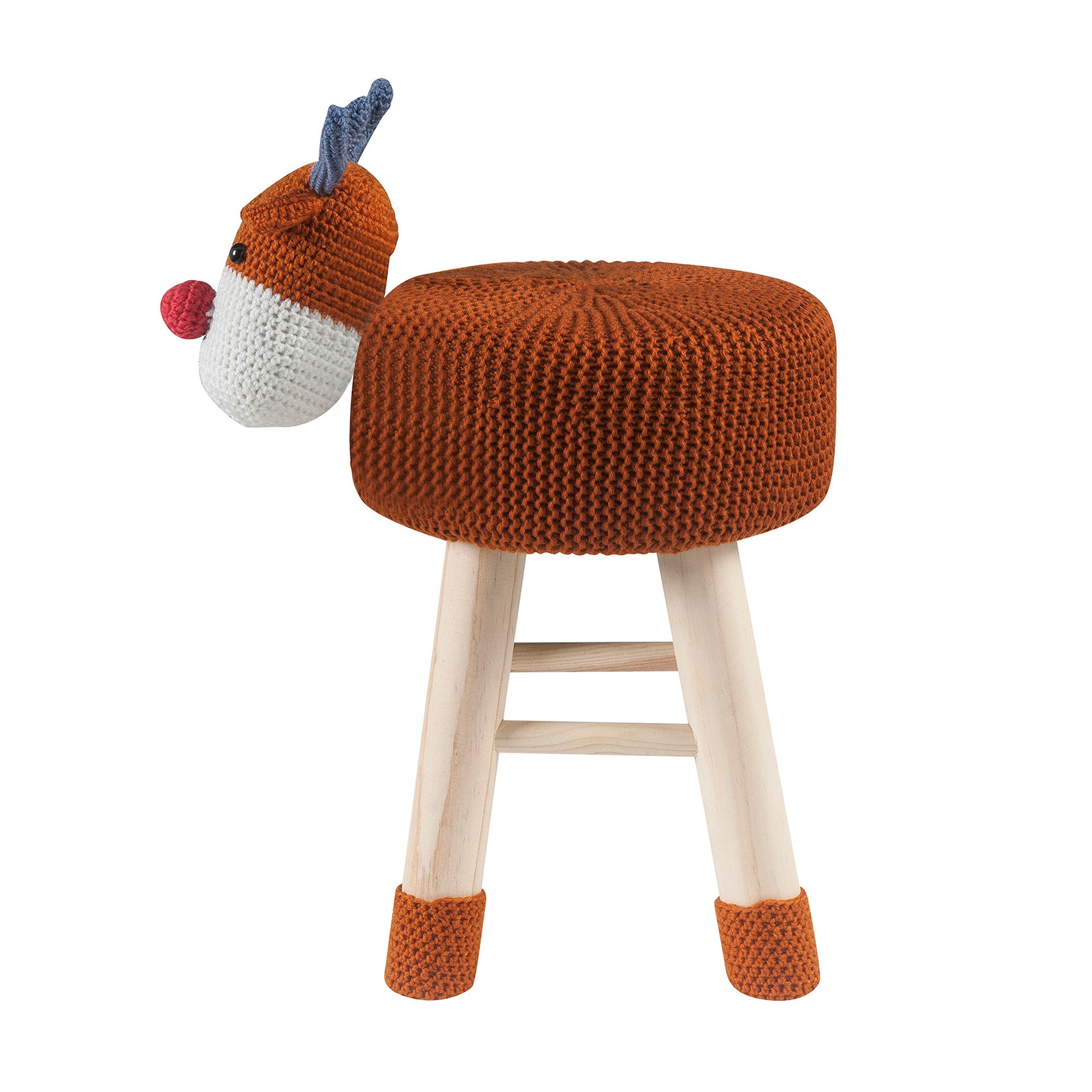 Woven Deer Pine Wood Legs Stool with Soft Plush Fabric for Kids
