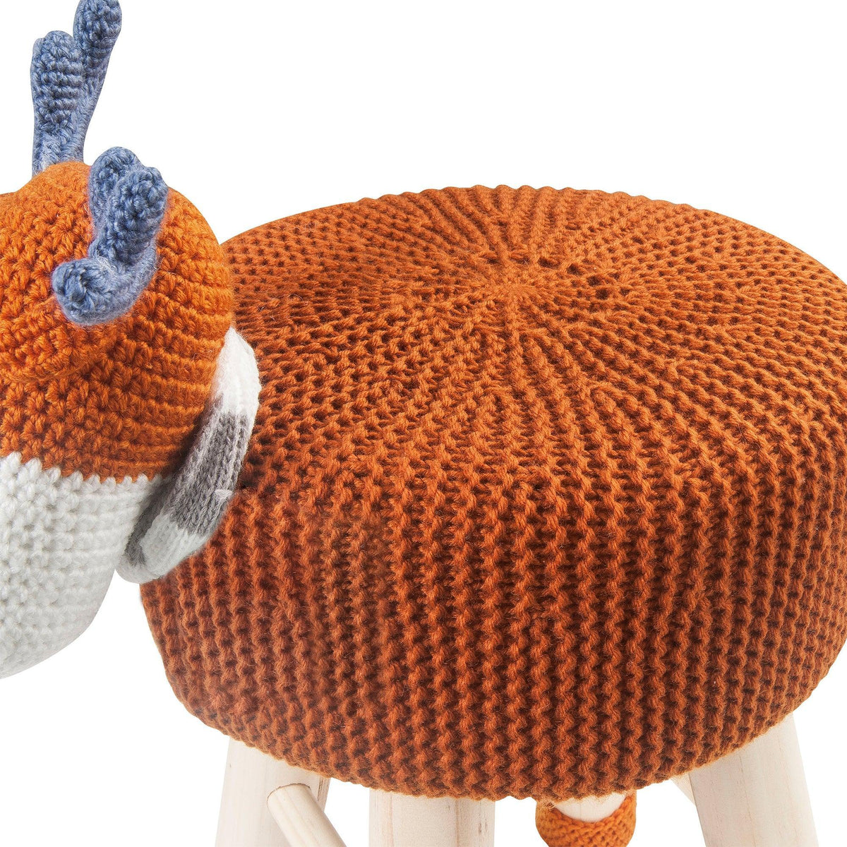 Woven Deer Pine Wood Legs Stool with Soft Plush Fabric for Kids