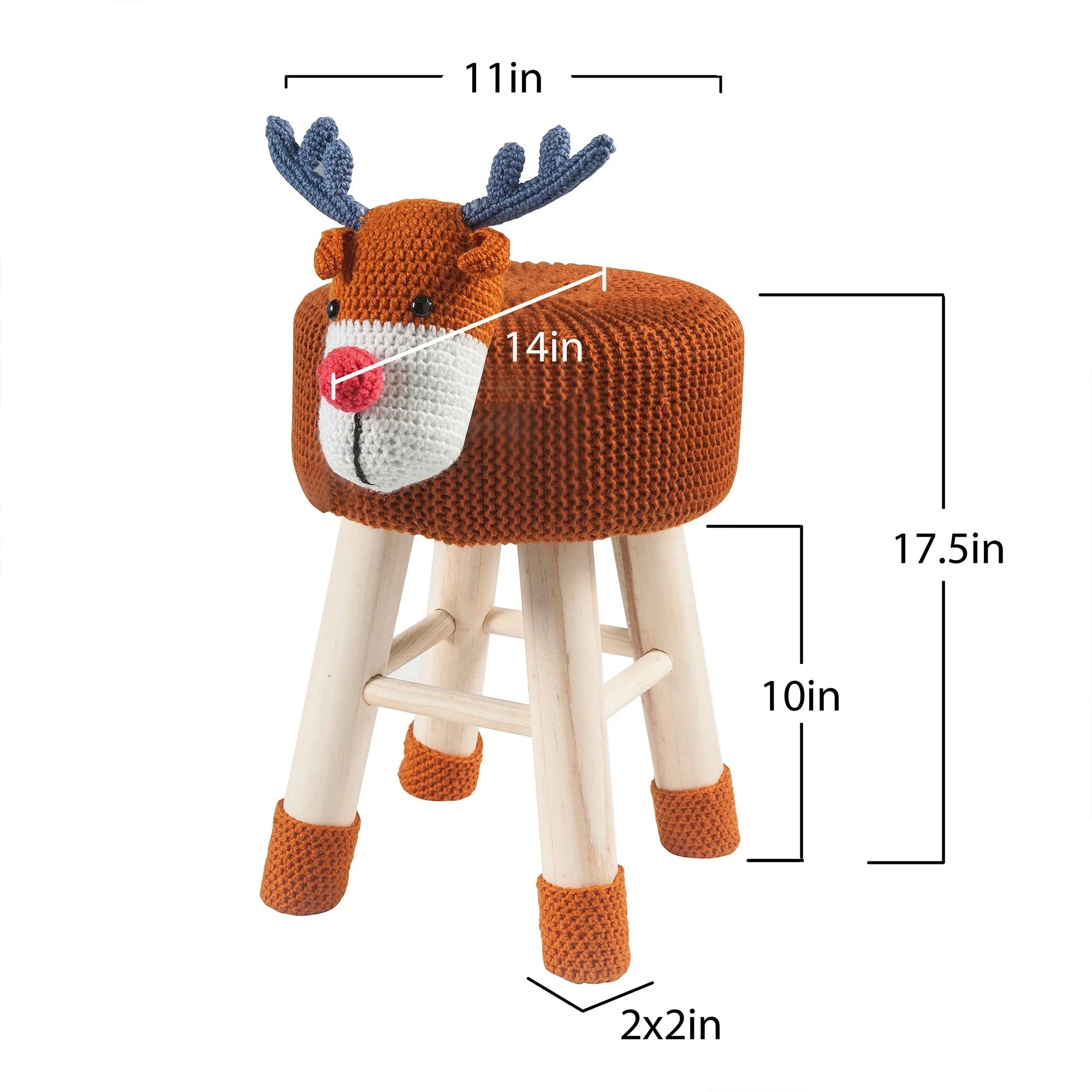 Woven Deer Pine Wood Legs Stool with Soft Plush Fabric for Kids