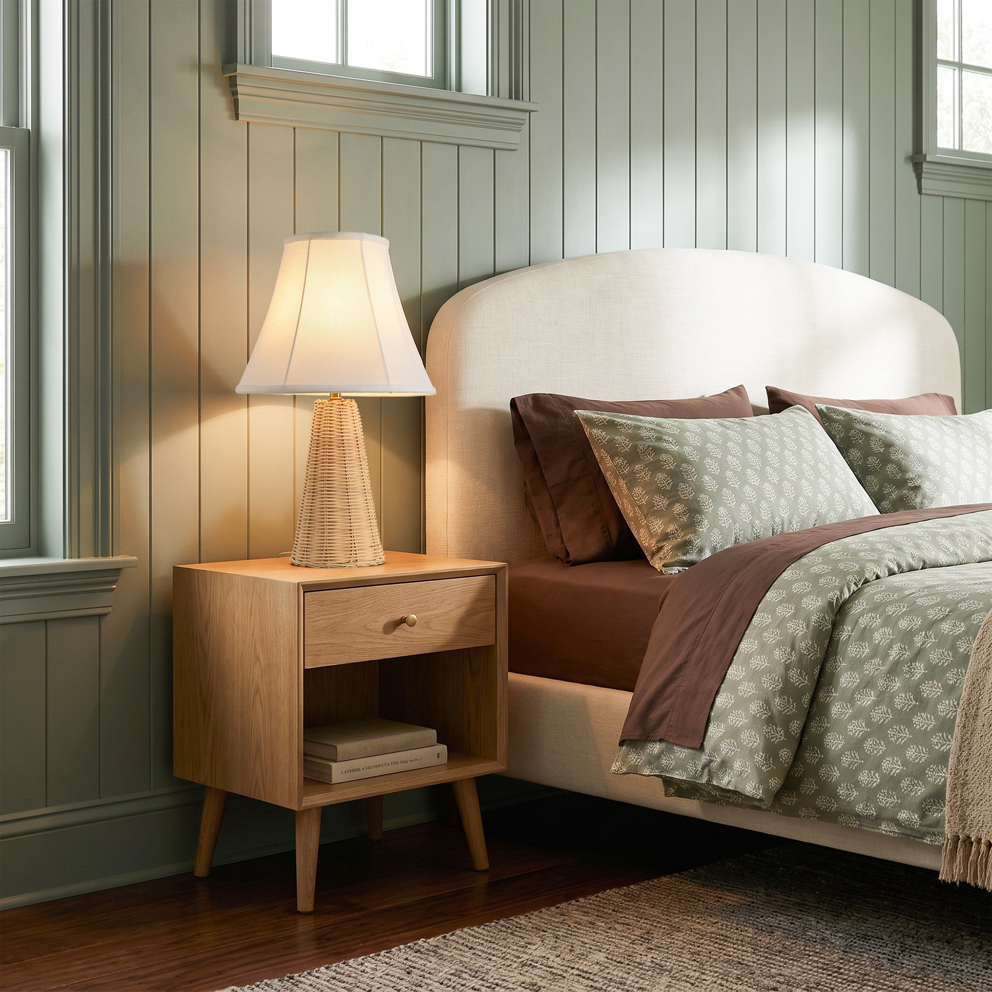 Enid 1-Light Farmhouse Rattan Table Lamp with Fabric Shade
