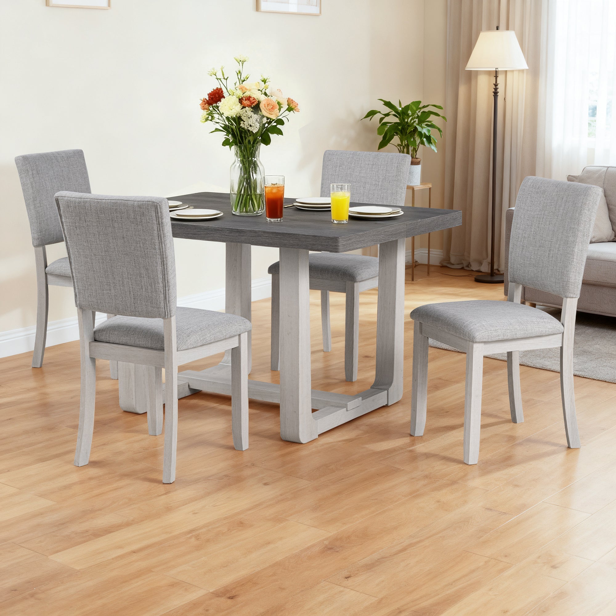 Sauro Gray Wood Top Rectangle Dining Table, Four Side Chairs Sold Separately