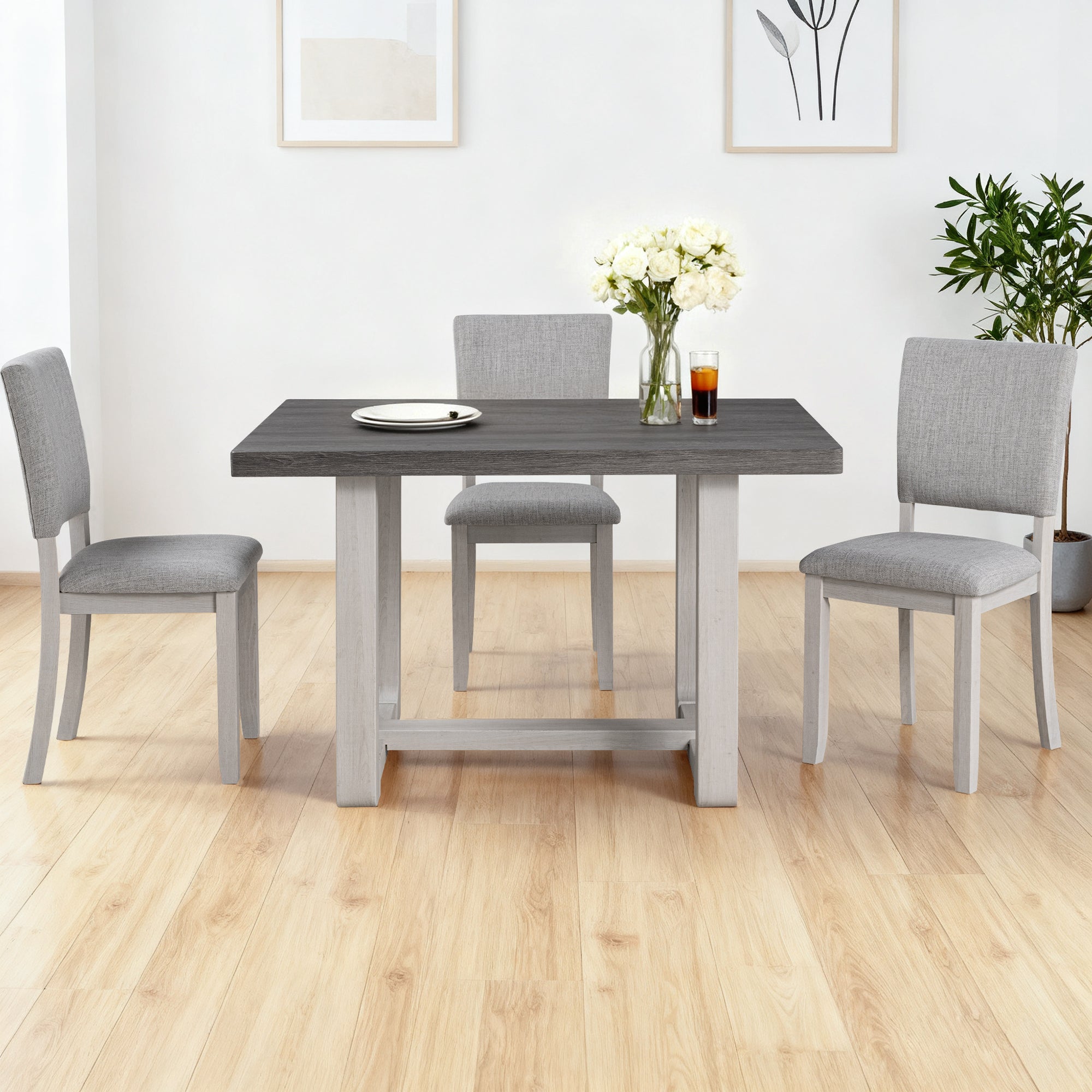 Sauro Gray Wood Top Rectangle Dining Table, Four Side Chairs Sold Separately