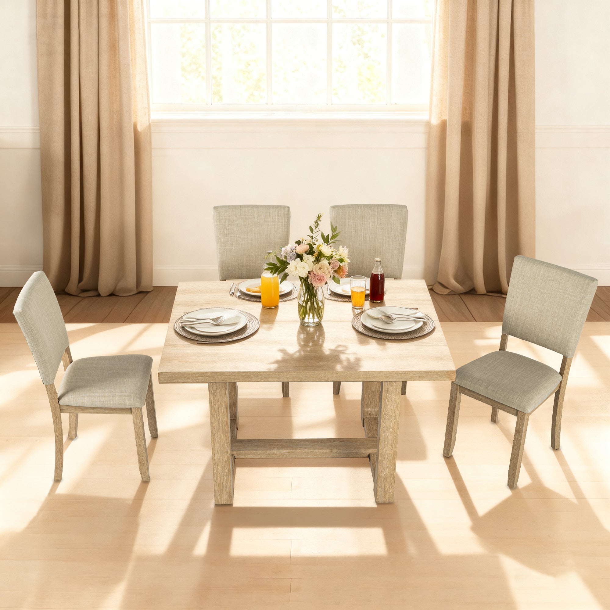 Sauro Gray Wood Top Rectangle Dining Table, Four Side Chairs Sold Separately