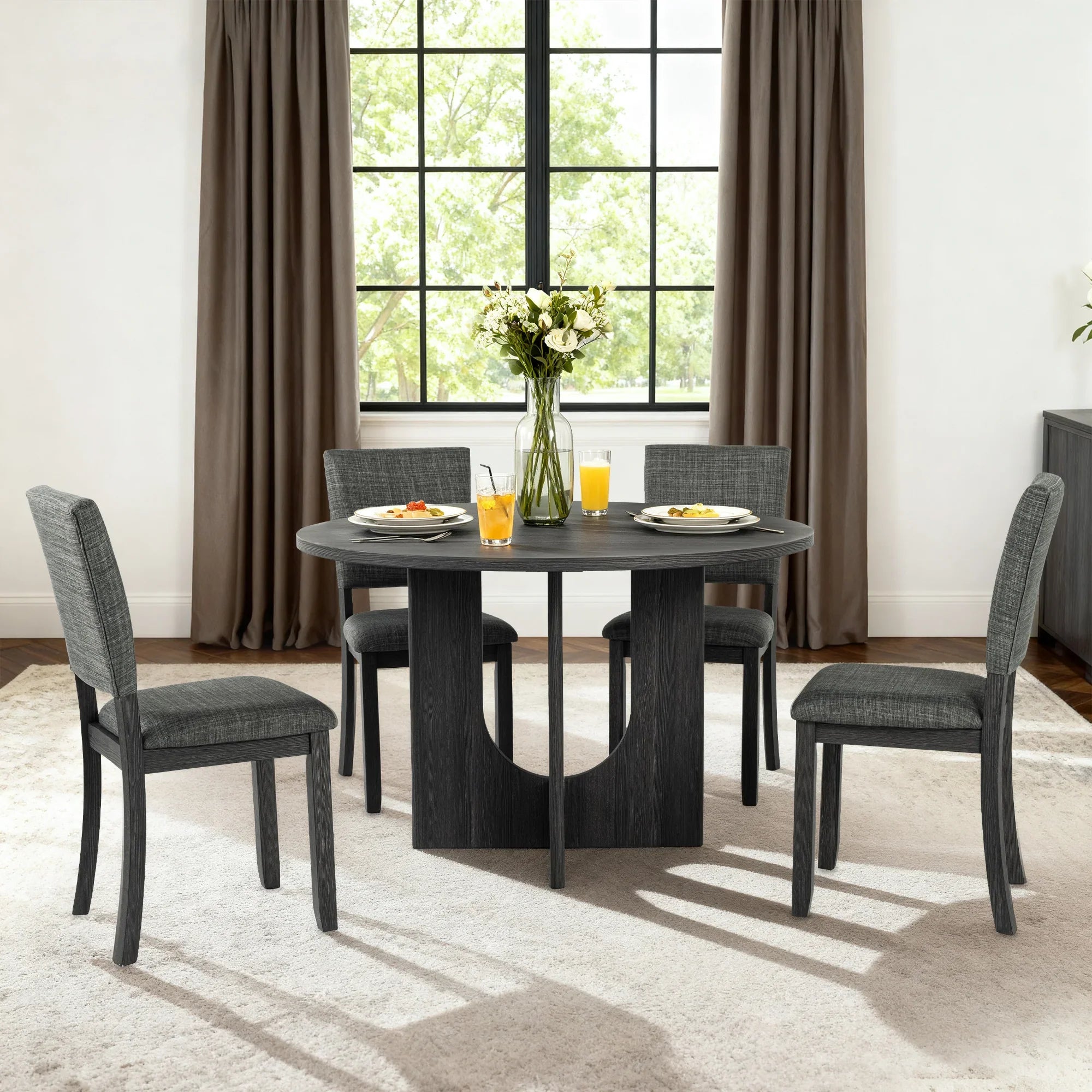 Juego de mesa de comedor de 5 piezas de madera maciza de caucho de 48" de ancho con respaldo de silla en forma de diamante