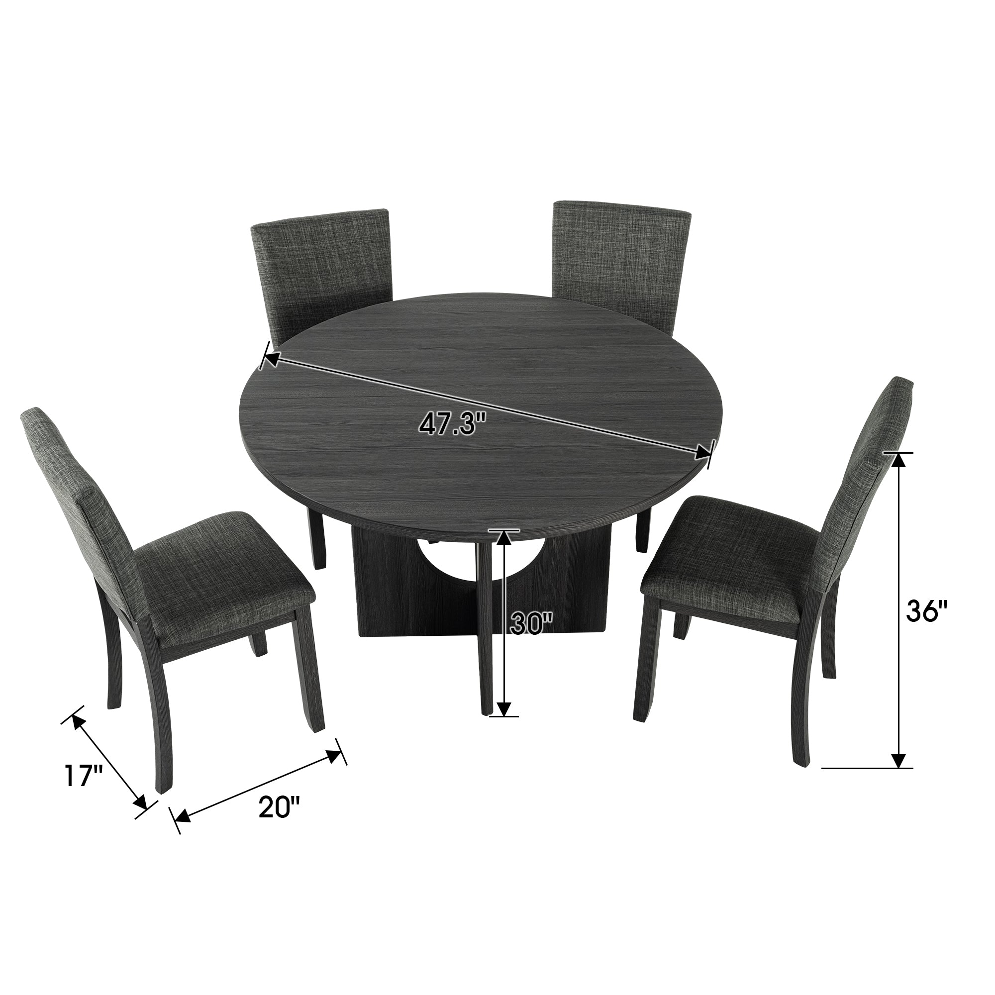 Oberto 47.3" Round Dining Table, Four Side Chairs Sold Separately