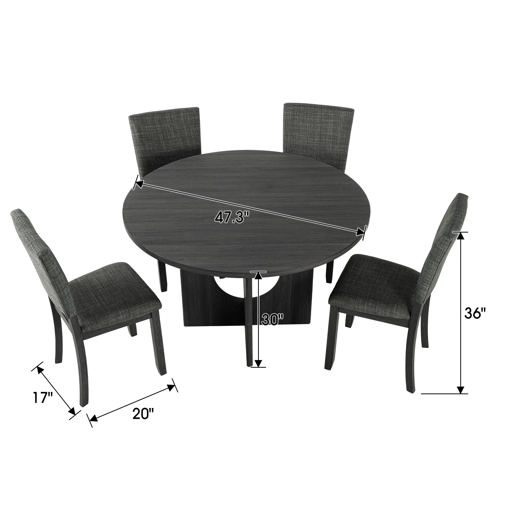 Juego de mesa de comedor de 5 piezas de madera maciza de caucho de 48" de ancho con respaldo de silla en forma de diamante
