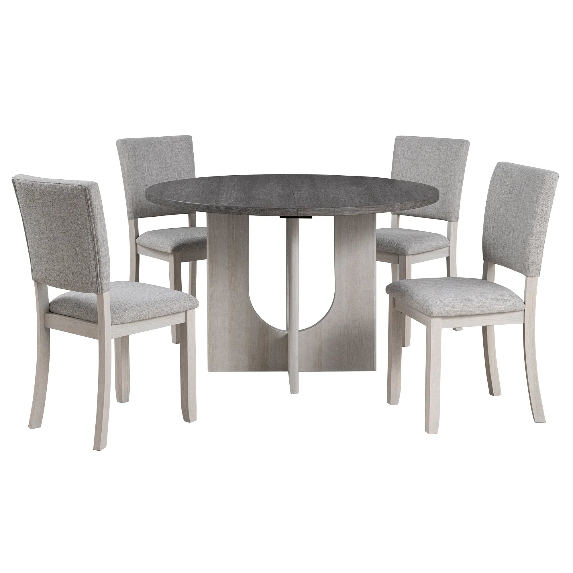 Juego de mesa de comedor de 5 piezas de madera maciza de caucho de 48" de ancho con respaldo de silla en forma de diamante