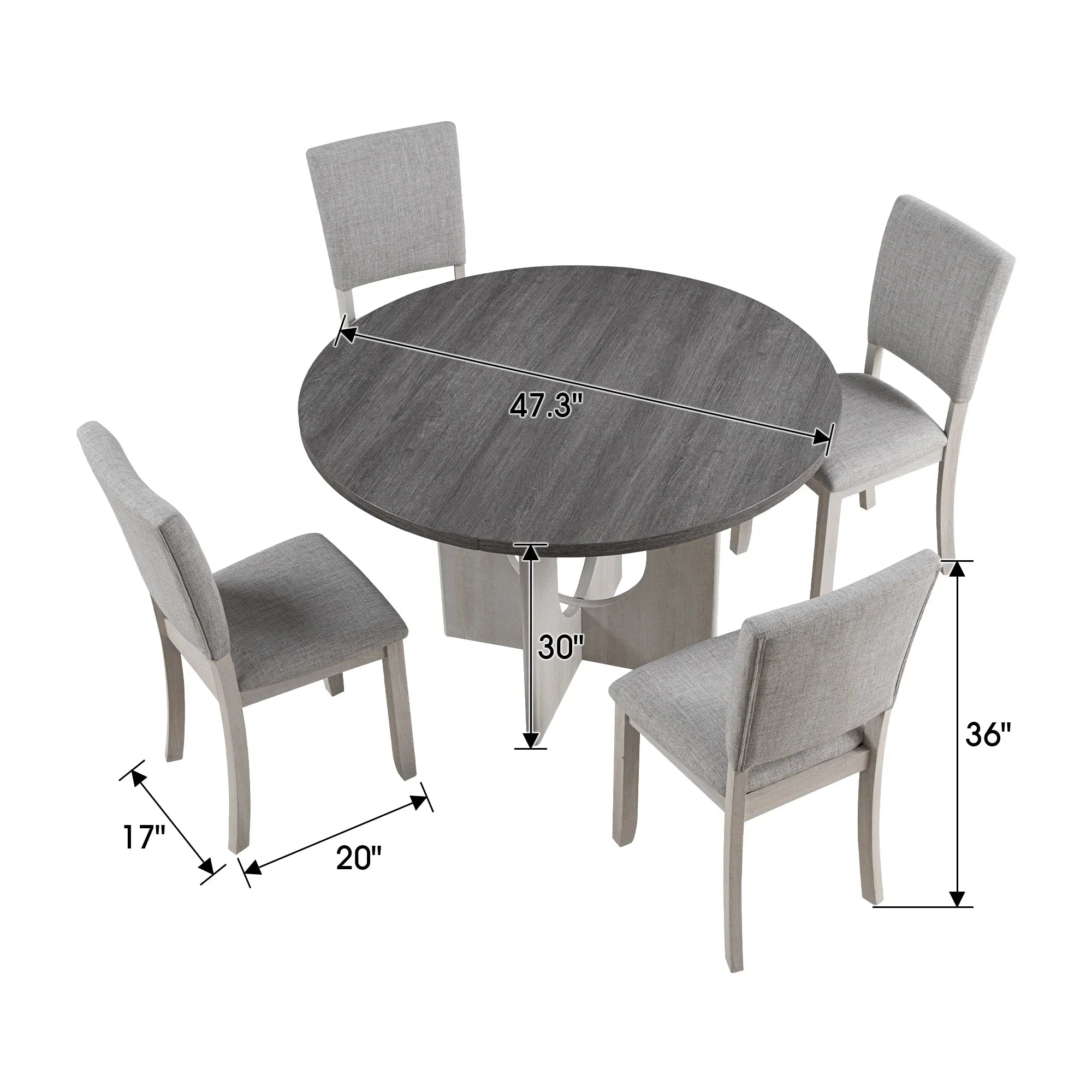 Juego de mesa de comedor de 5 piezas de madera maciza de caucho de 48" de ancho con respaldo de silla en forma de diamante