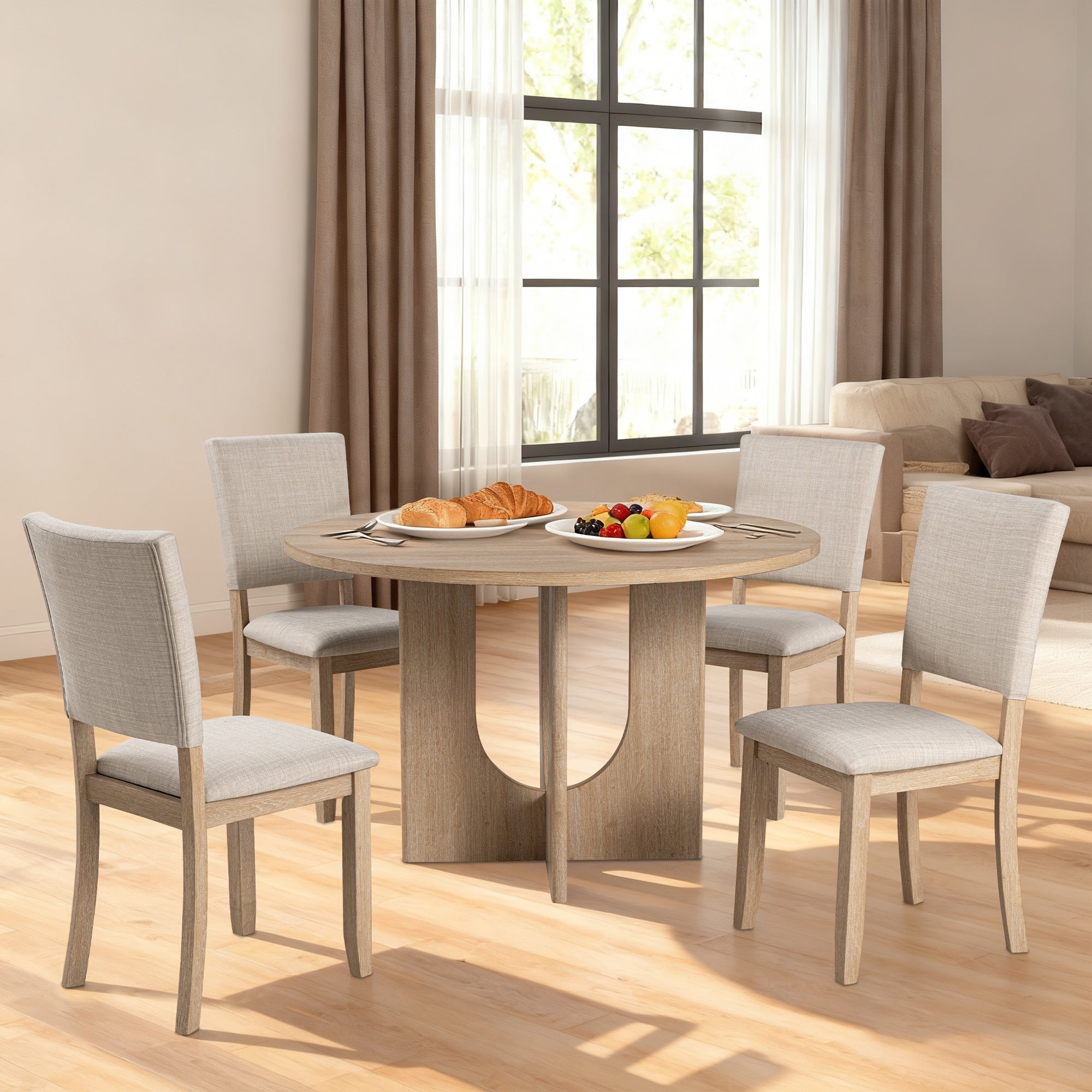 Oberto 47.3" Round Dining Table, Four Side Chairs Sold Separately