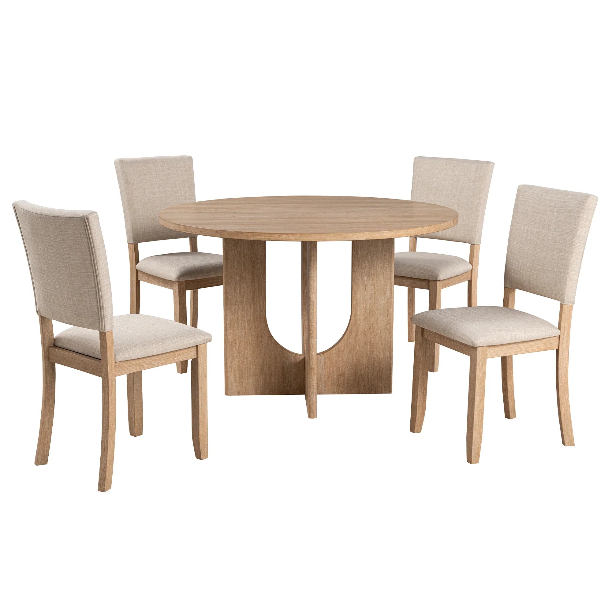Juego de mesa de comedor de 5 piezas de madera maciza de caucho de 48" de ancho con respaldo de silla en forma de diamante