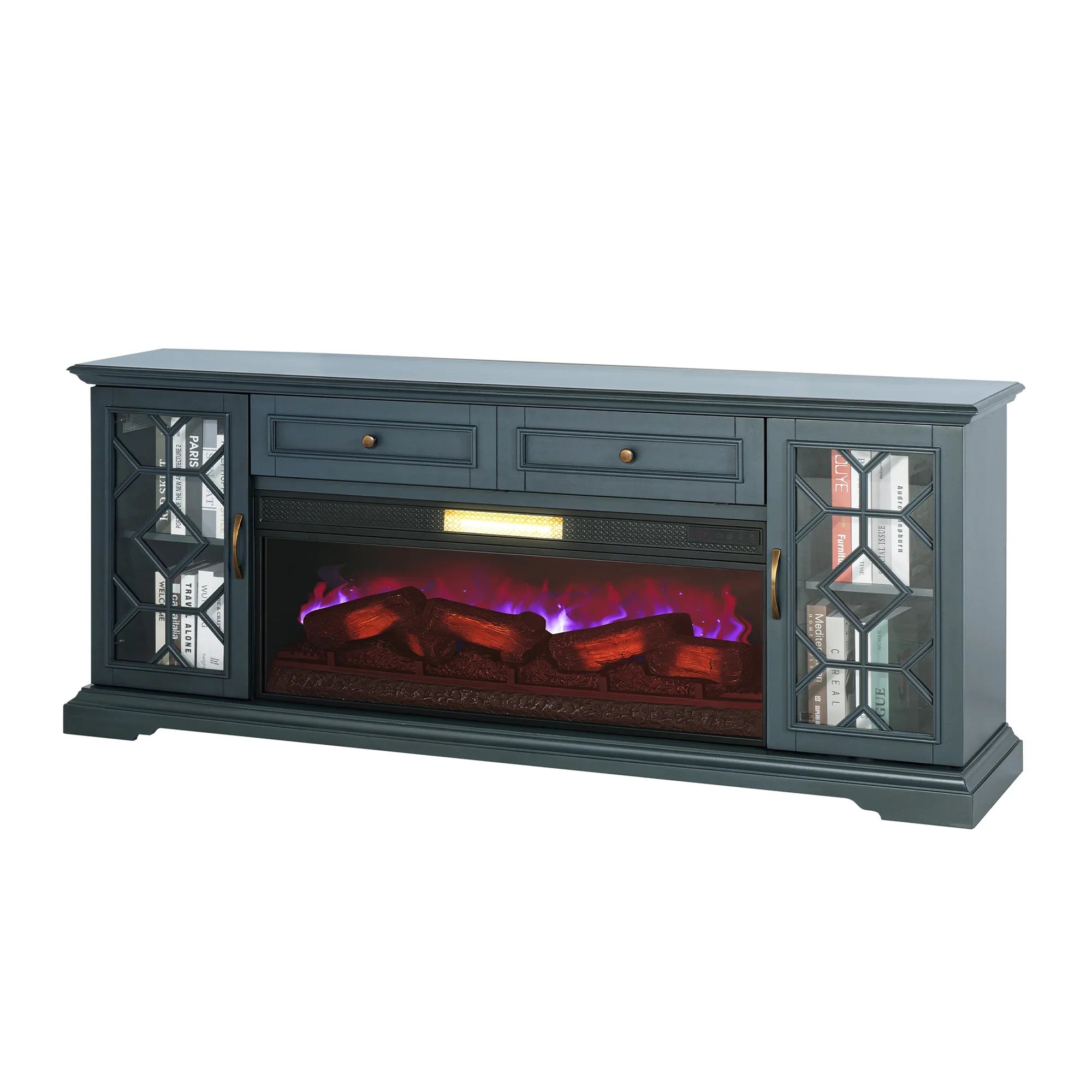 74 Inch Console TV Stand Storage Cabinets with Electric Fireplace for Living Room