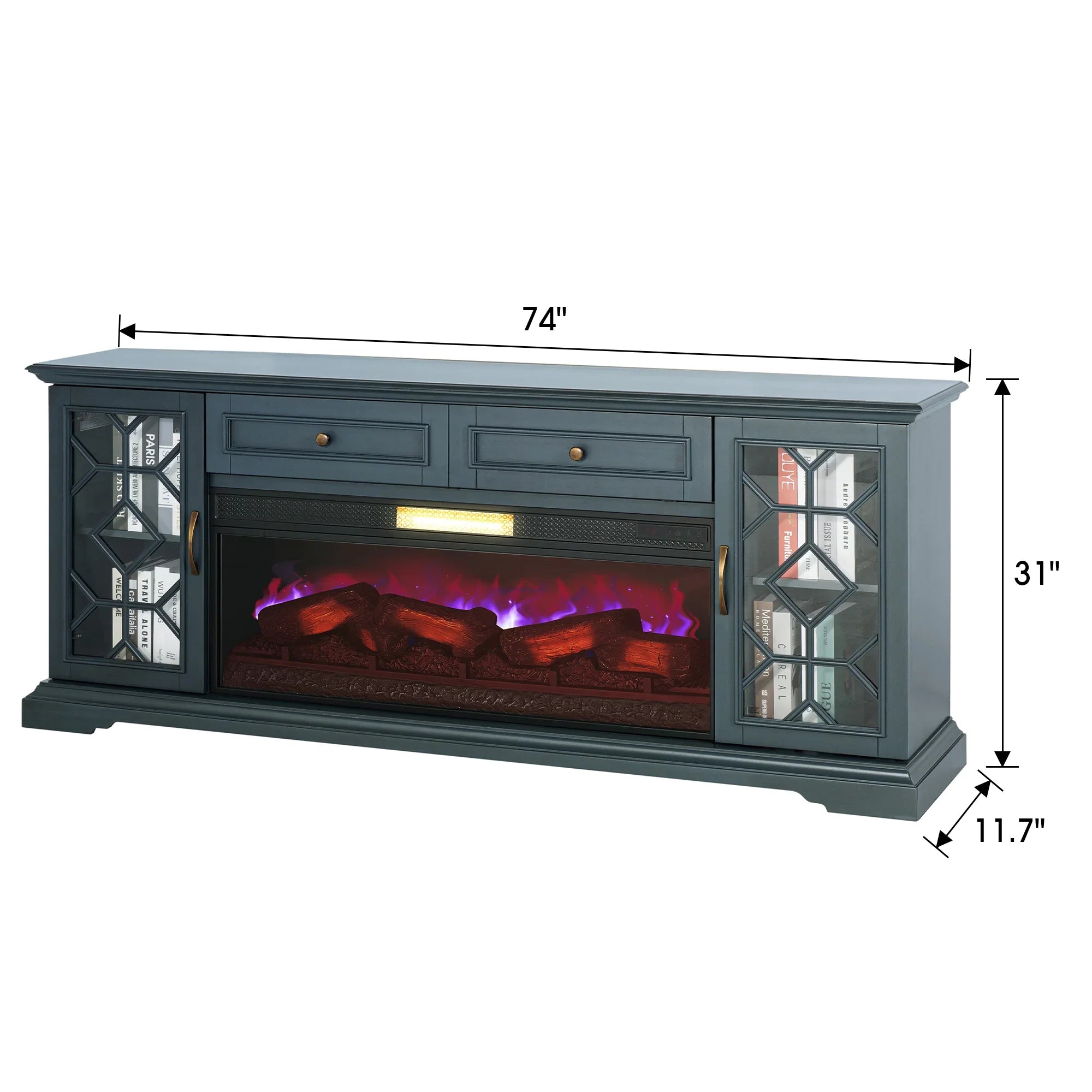 74 Inch Console TV Stand Storage Cabinets with Electric Fireplace for Living Room