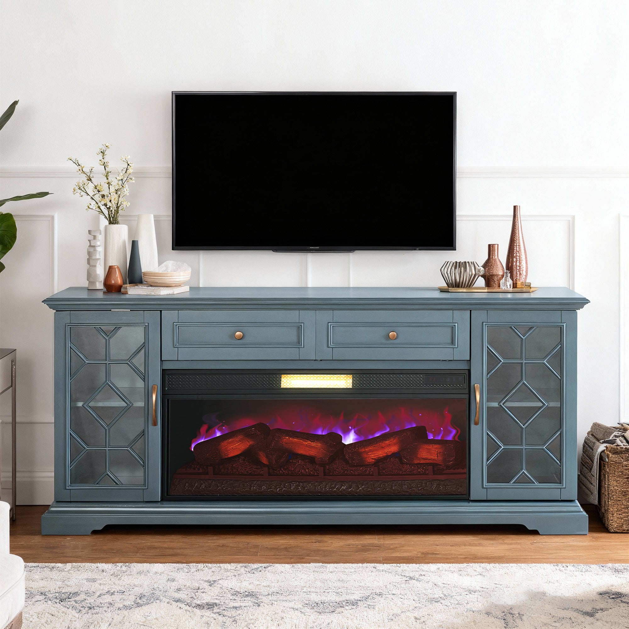 Mueble de TV rústico de 58" con chimenea eléctrica de 18" para sala de estar