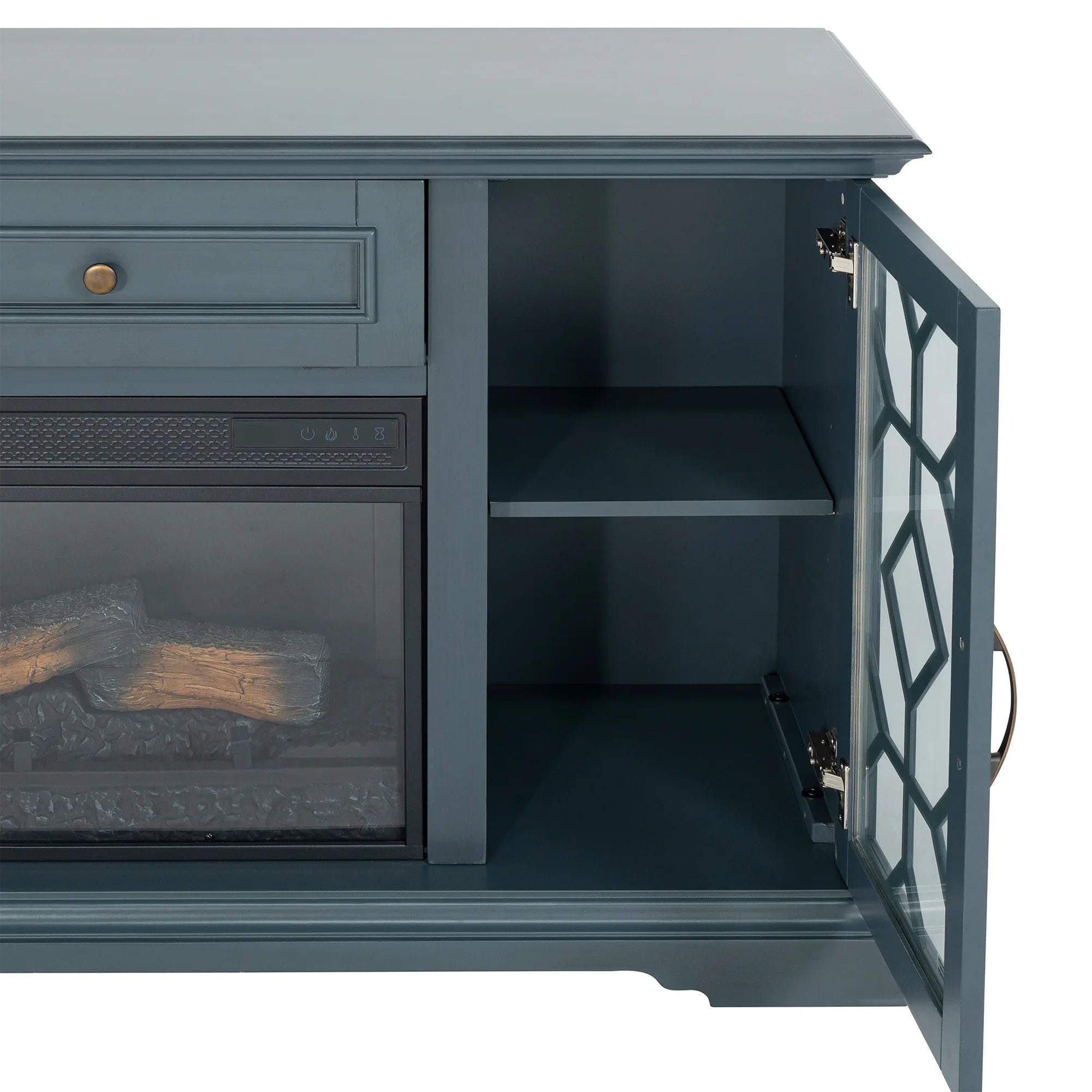 74 Inch Console TV Stand Storage Cabinets with Electric Fireplace for Living Room