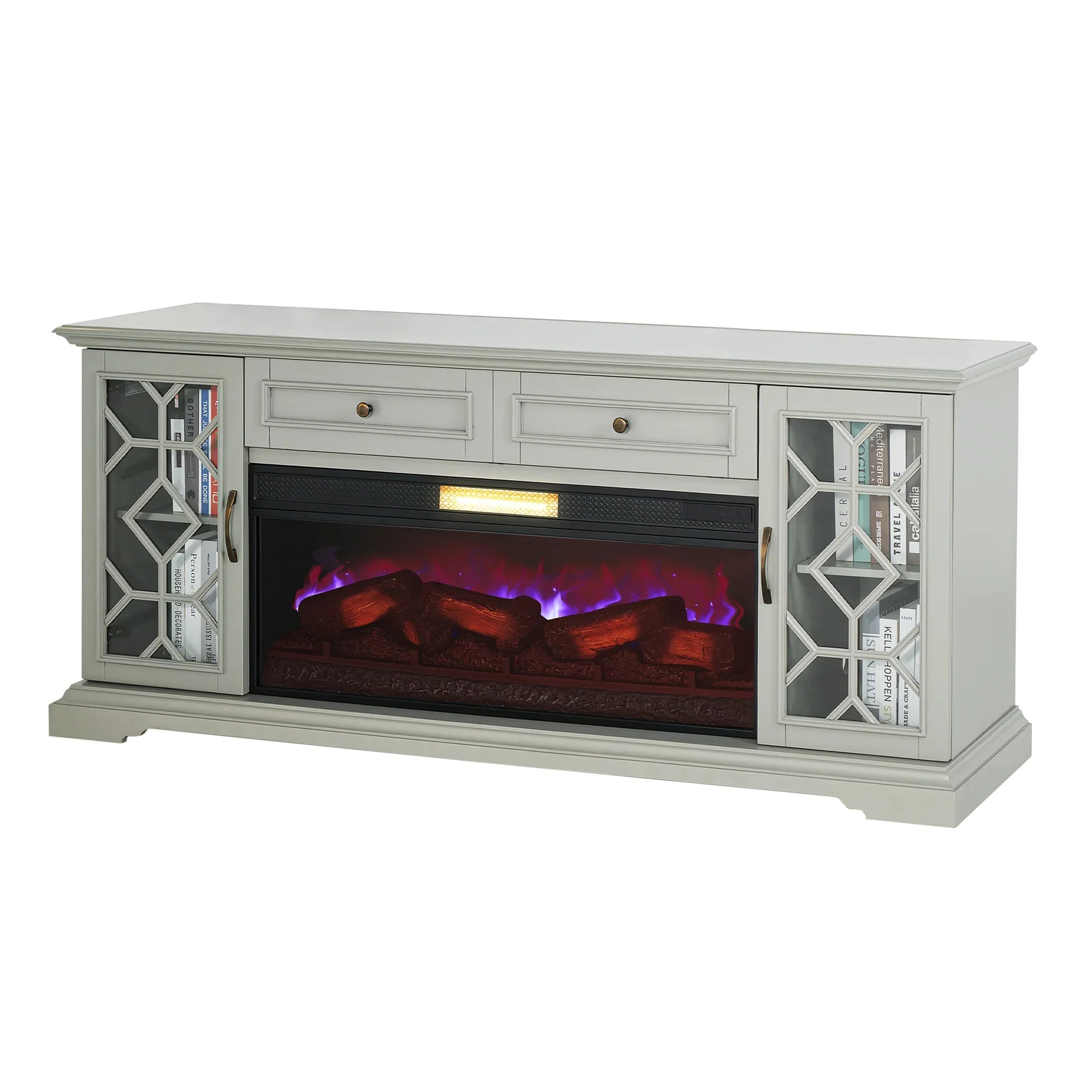 74 Inch Console TV Stand Storage Cabinets with Electric Fireplace for Living Room