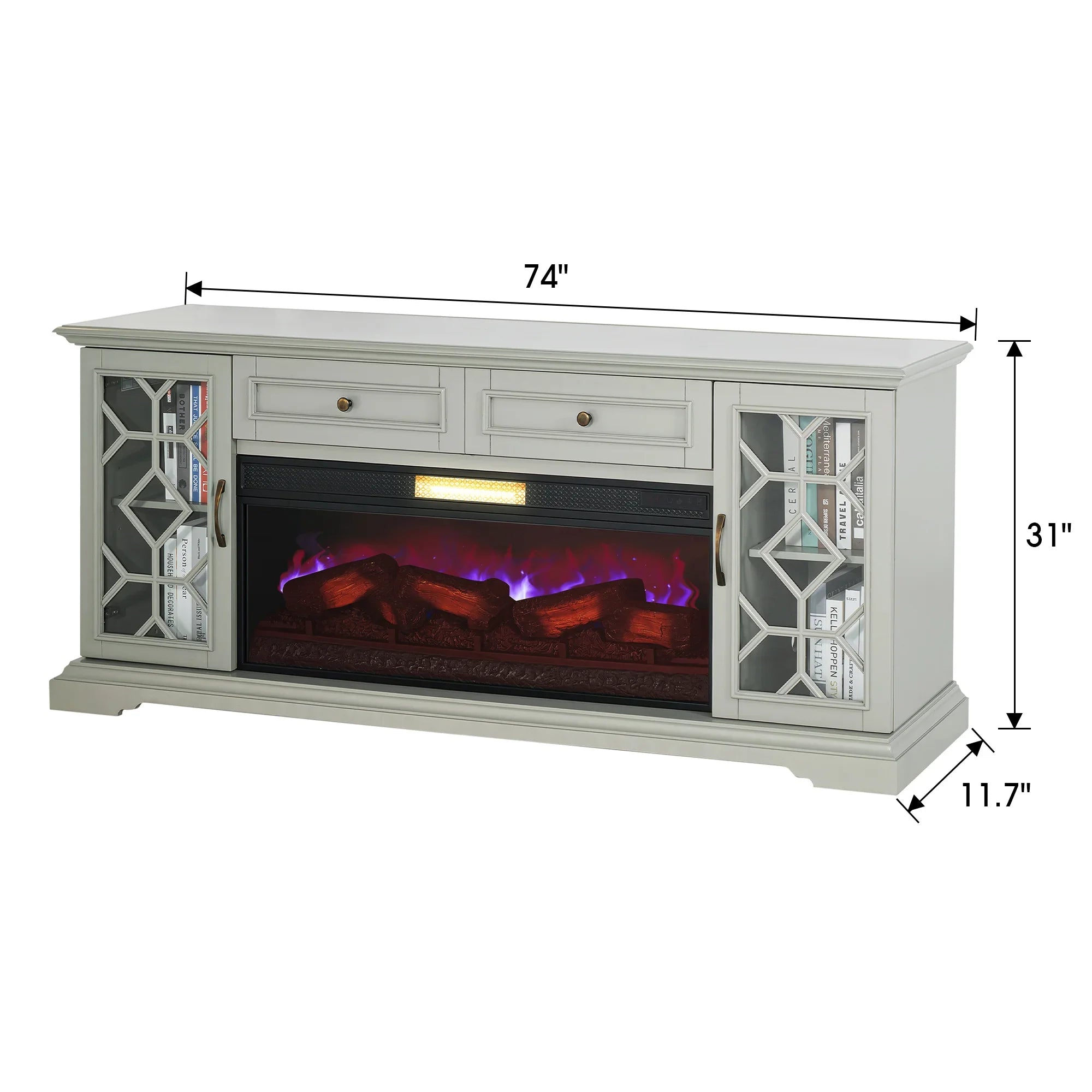 74 Inch Console TV Stand Storage Cabinets with Electric Fireplace for Living Room