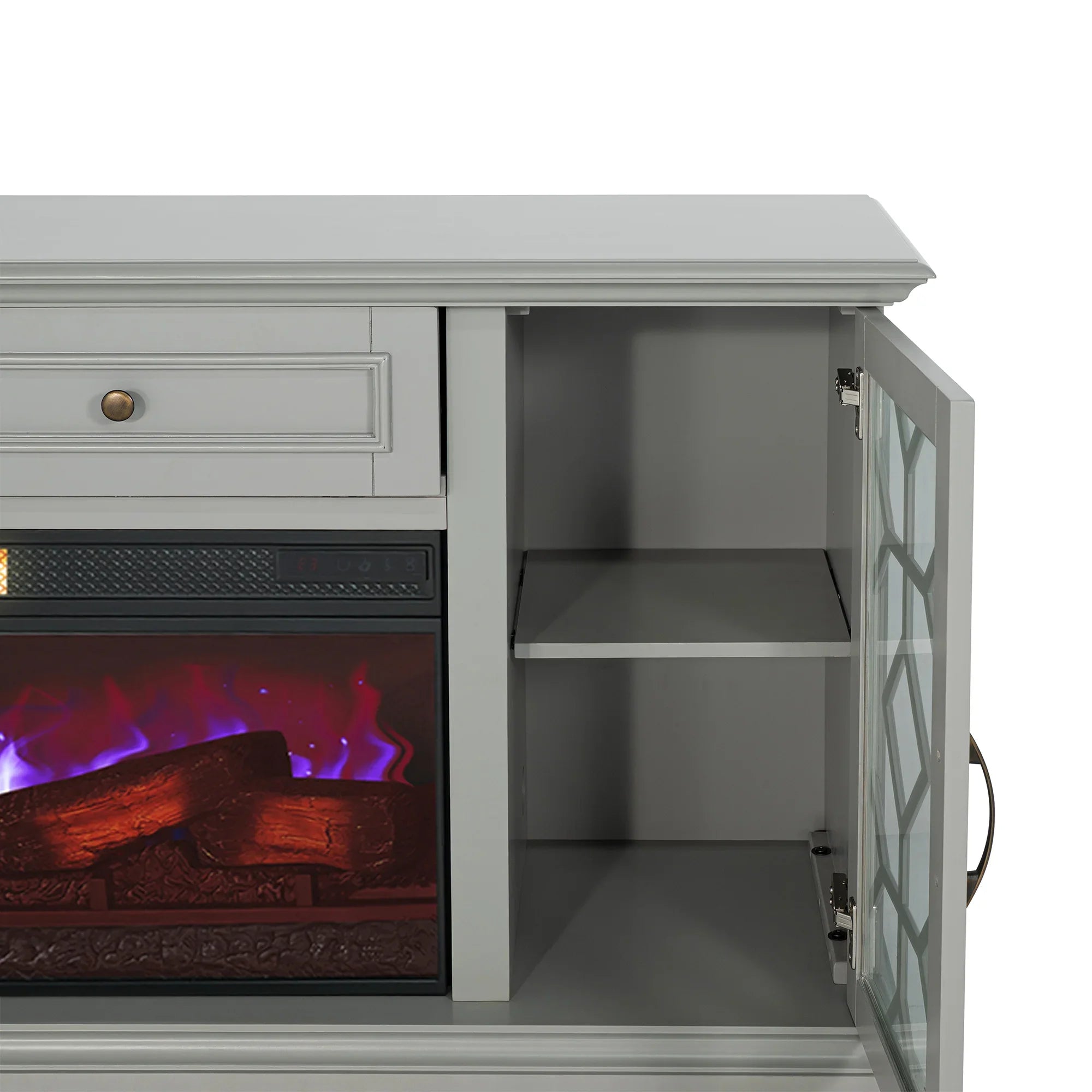 74 Inch Console TV Stand Storage Cabinets with Electric Fireplace for Living Room