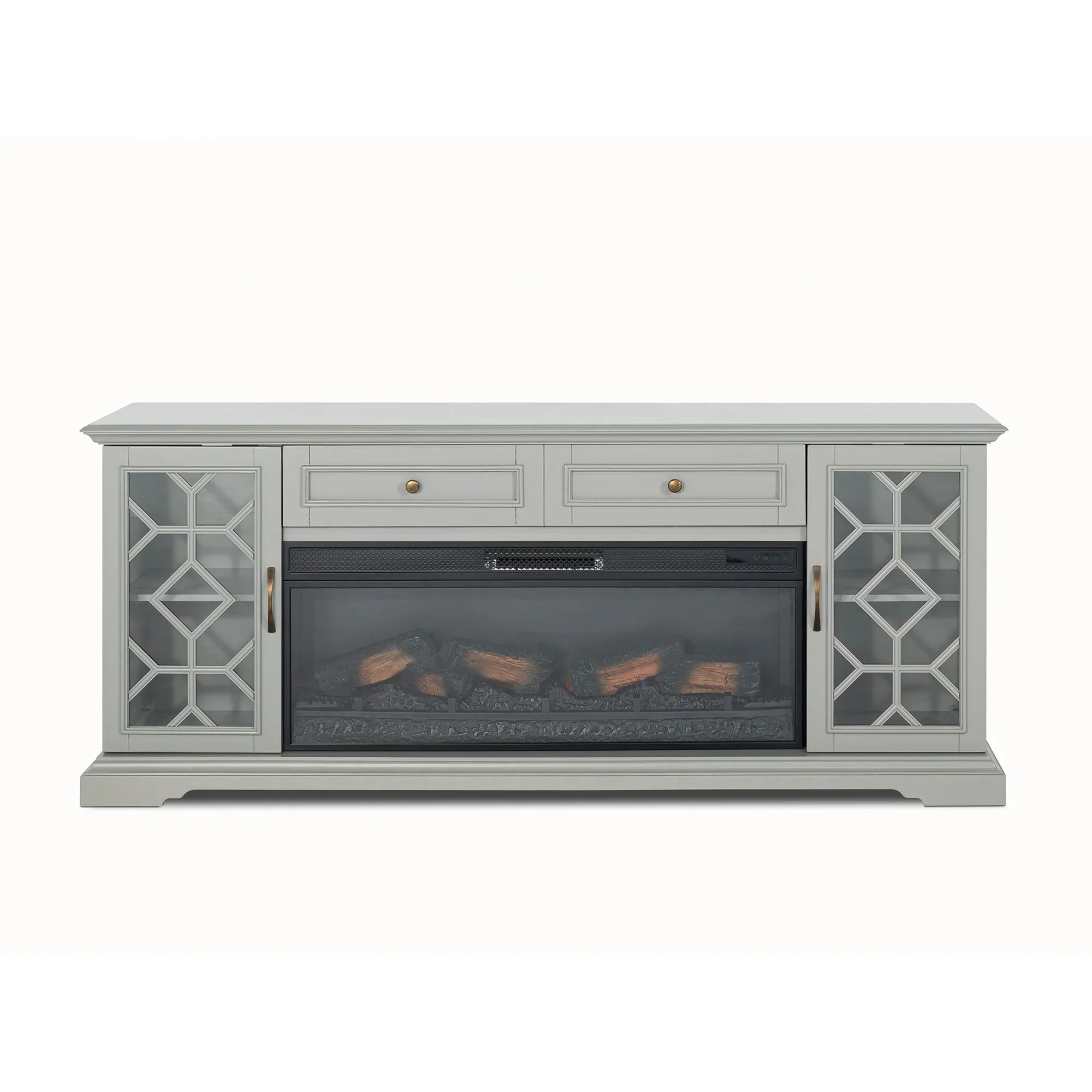 74 Inch Console TV Stand Storage Cabinets with Electric Fireplace for Living Room