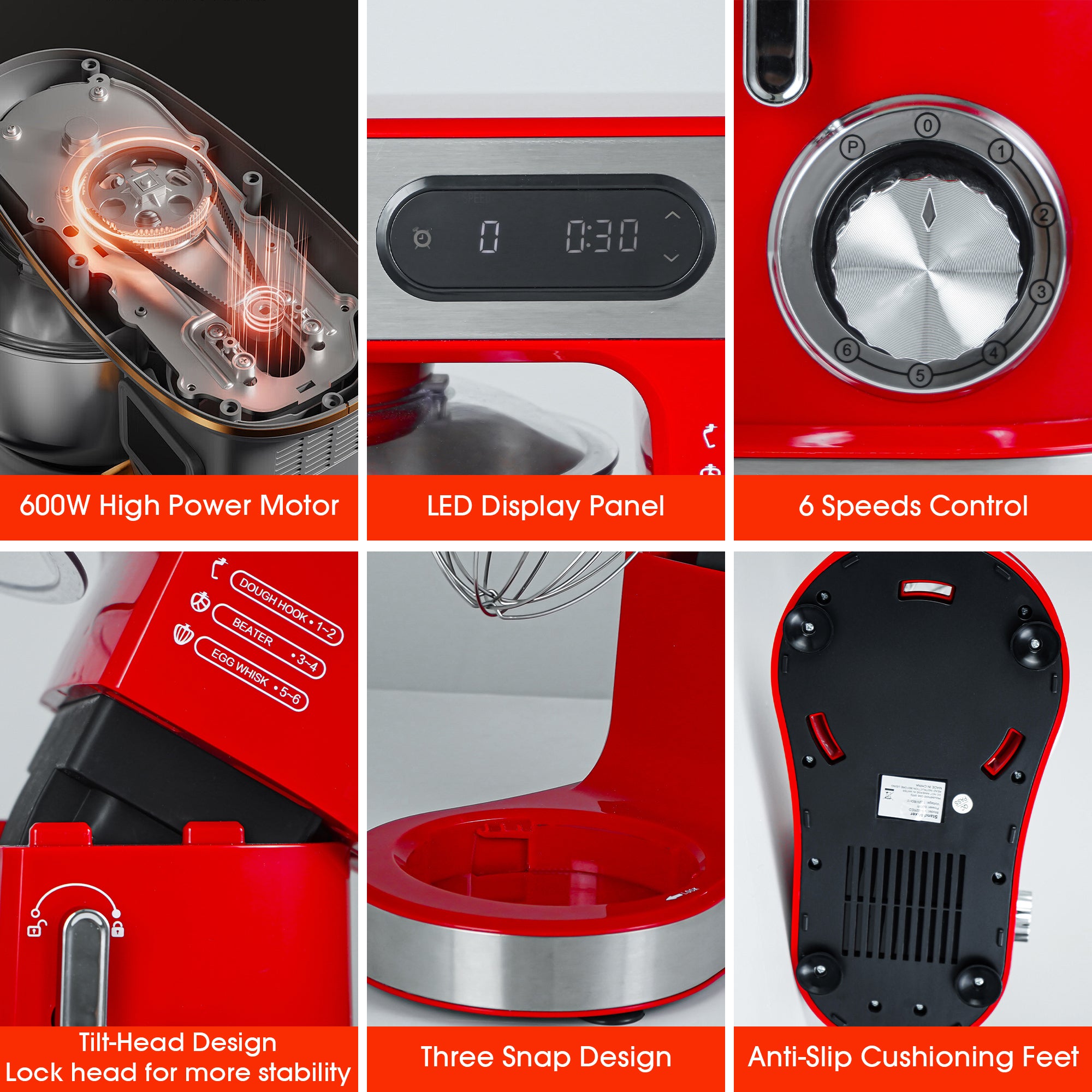 Parrot Uncle Kitchen Stand Mixer with Mixing Bowl, Dough Hook, Egg Whisk & Mixing Blade