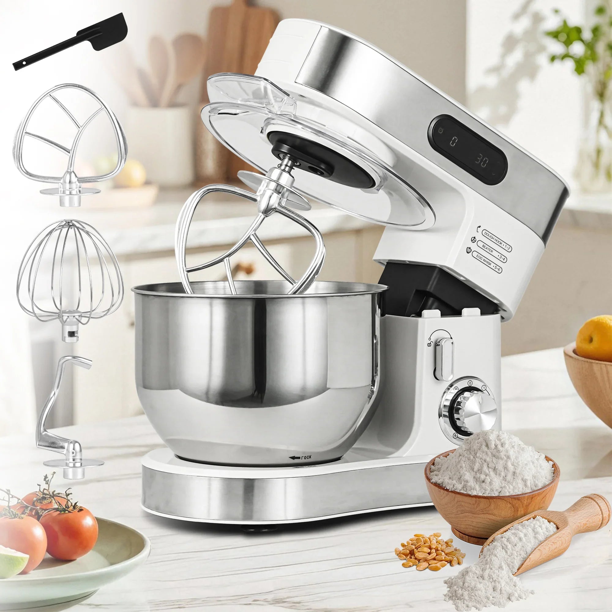 Parrot Uncle Kitchen Stand Mixer with Mixing Bowl, Dough Hook, Egg Whisk & Mixing Blade