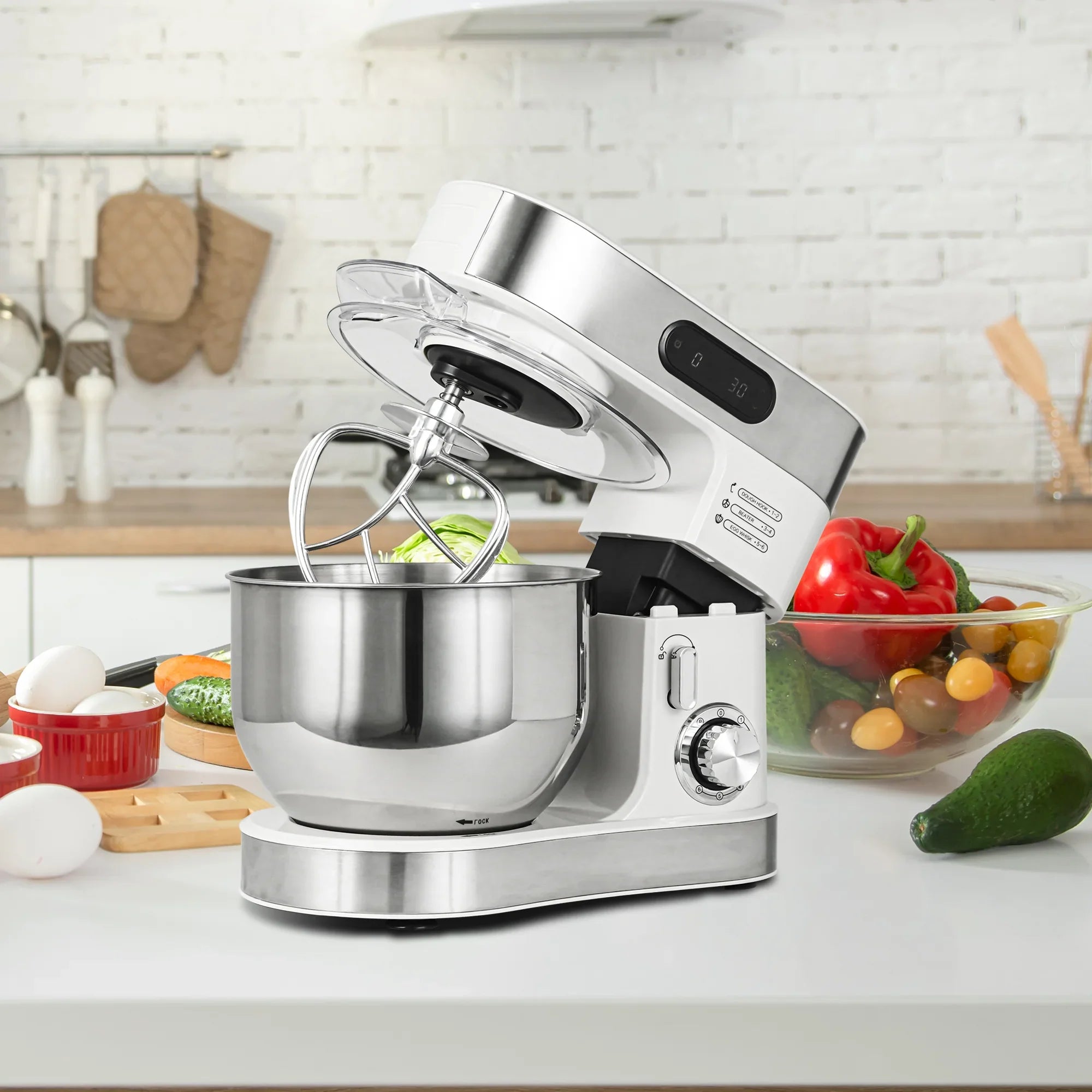 Parrot Uncle Kitchen Stand Mixer with Mixing Bowl, Dough Hook, Egg Whisk & Mixing Blade