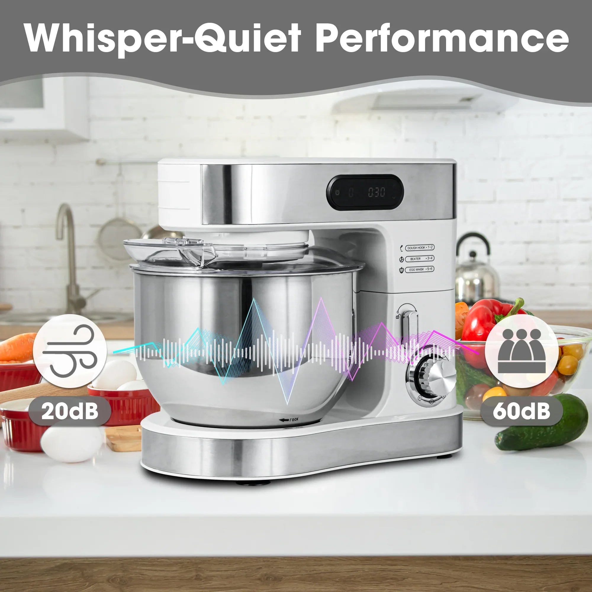 Parrot Uncle Kitchen Stand Mixer with Mixing Bowl, Dough Hook, Egg Whisk & Mixing Blade