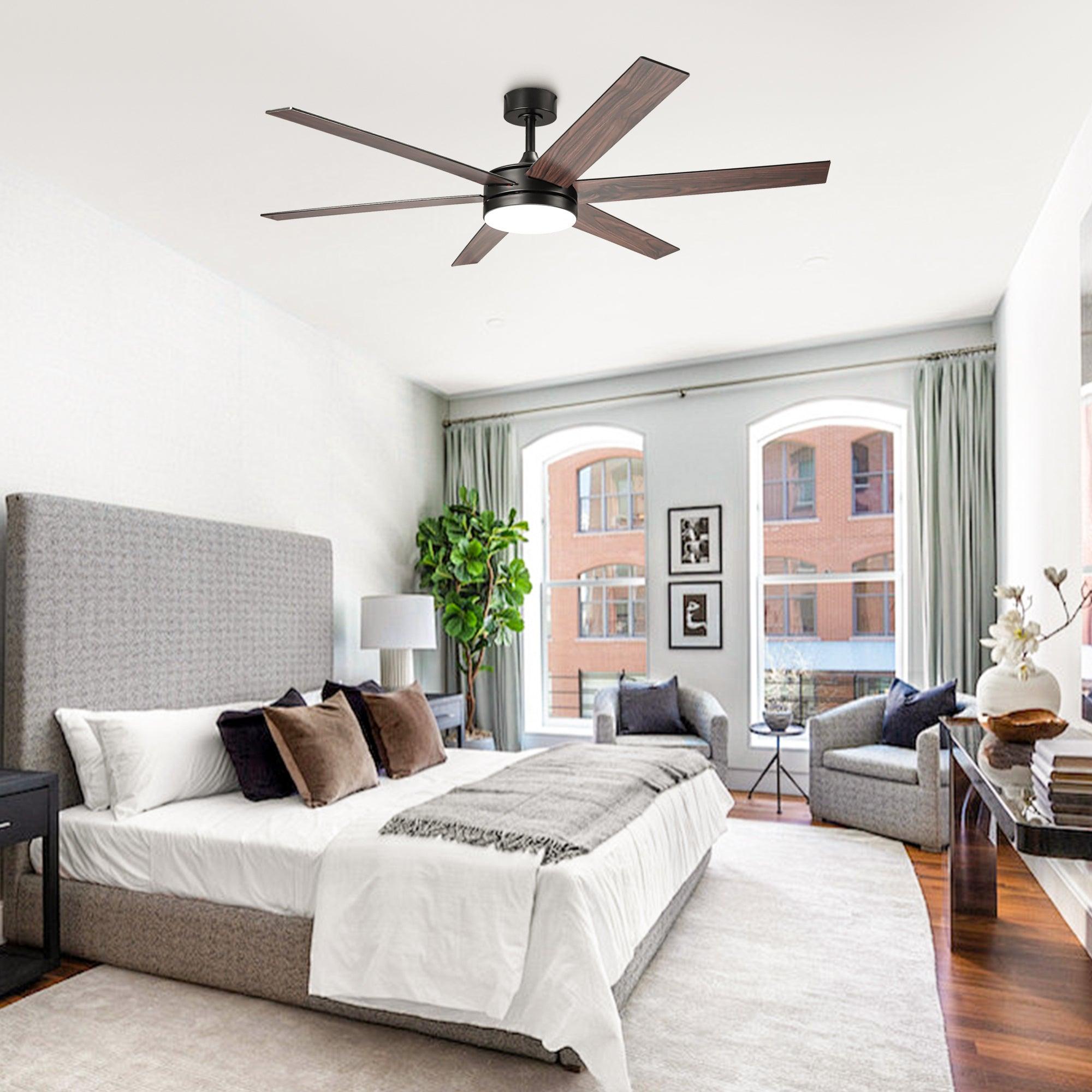 Ventilador de techo moderno de 60" con motor de CC Volga, 6 aspas y montaje en varilla con control remoto