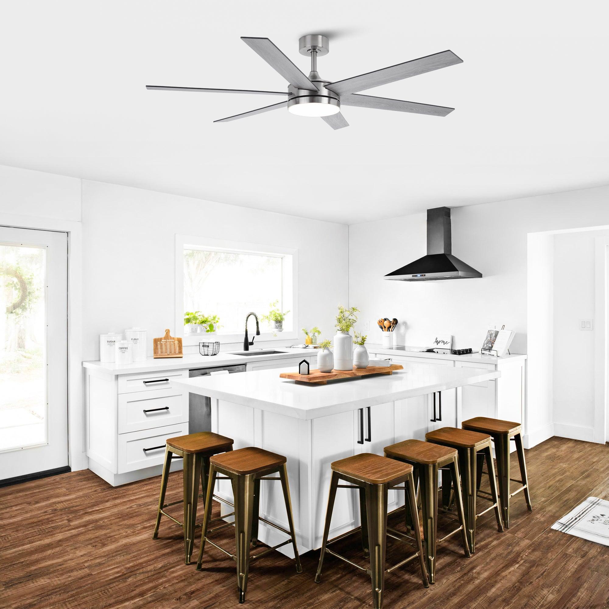 Ventilador de techo moderno de 60" con motor de CC Volga, 6 aspas y montaje en varilla con control remoto