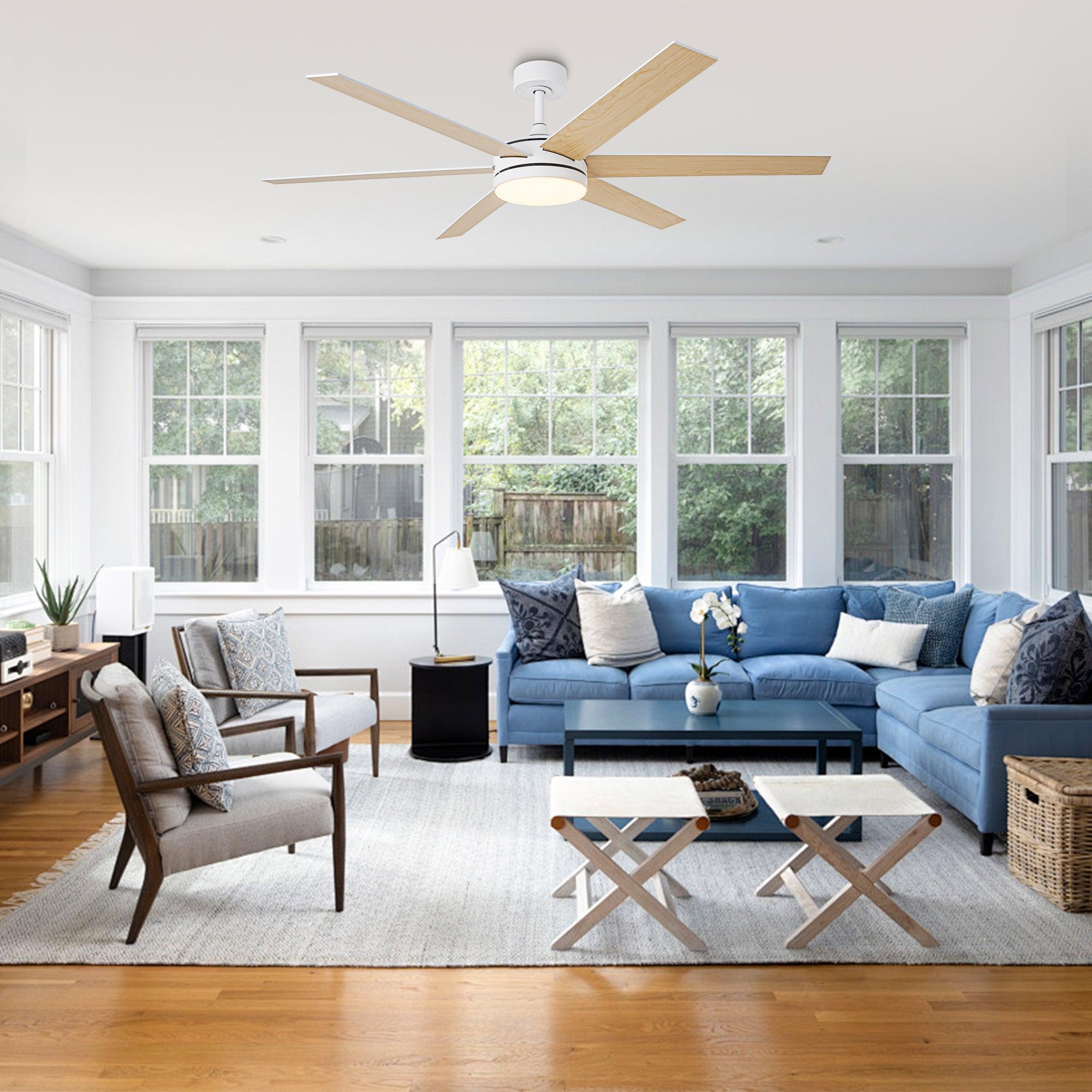 Ventilador de techo moderno de 60" con motor de CC Volga, 6 aspas y montaje en varilla con control remoto