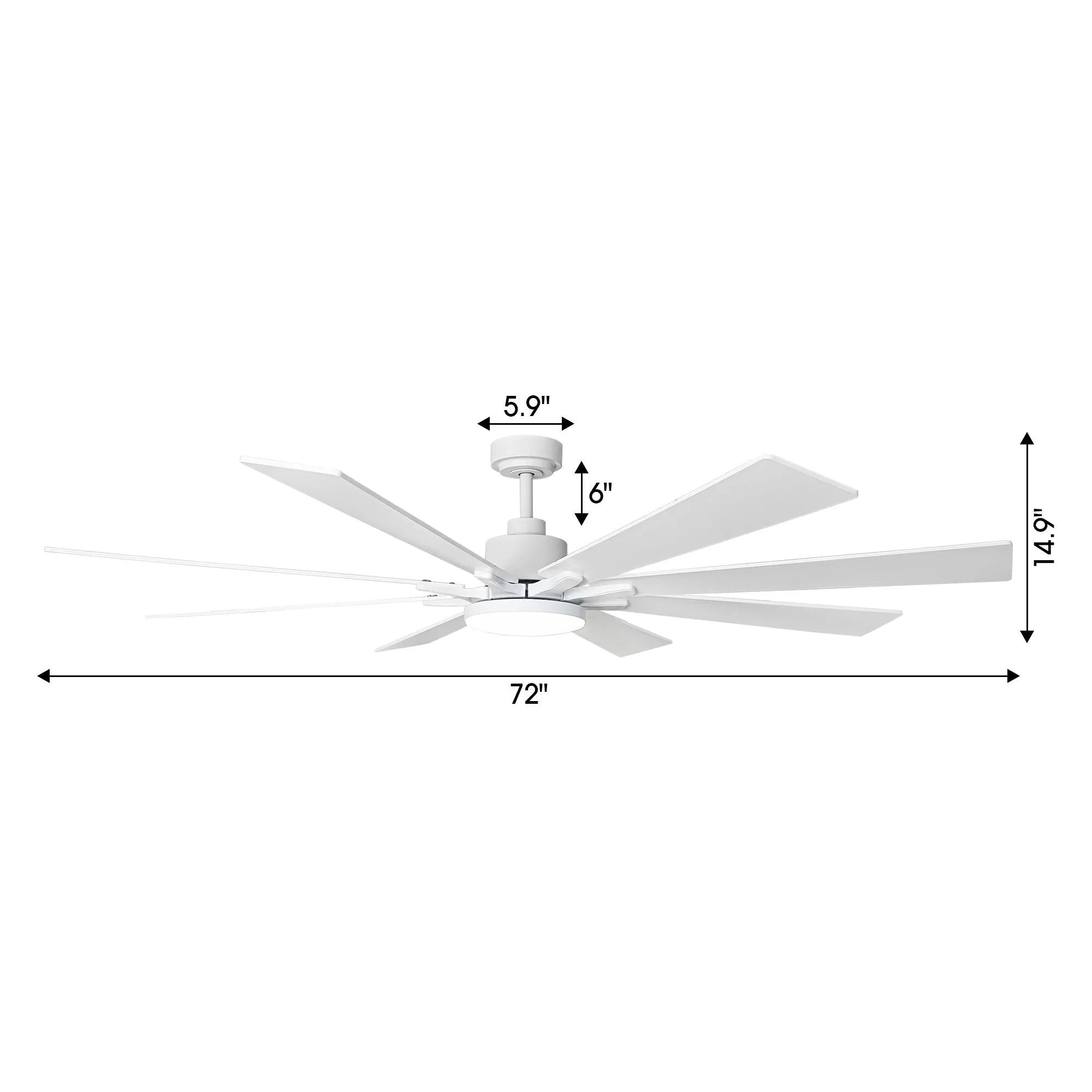 72 Inch Elbe Modern Downrod Mount Ceiling Fan with Light and Remote Control