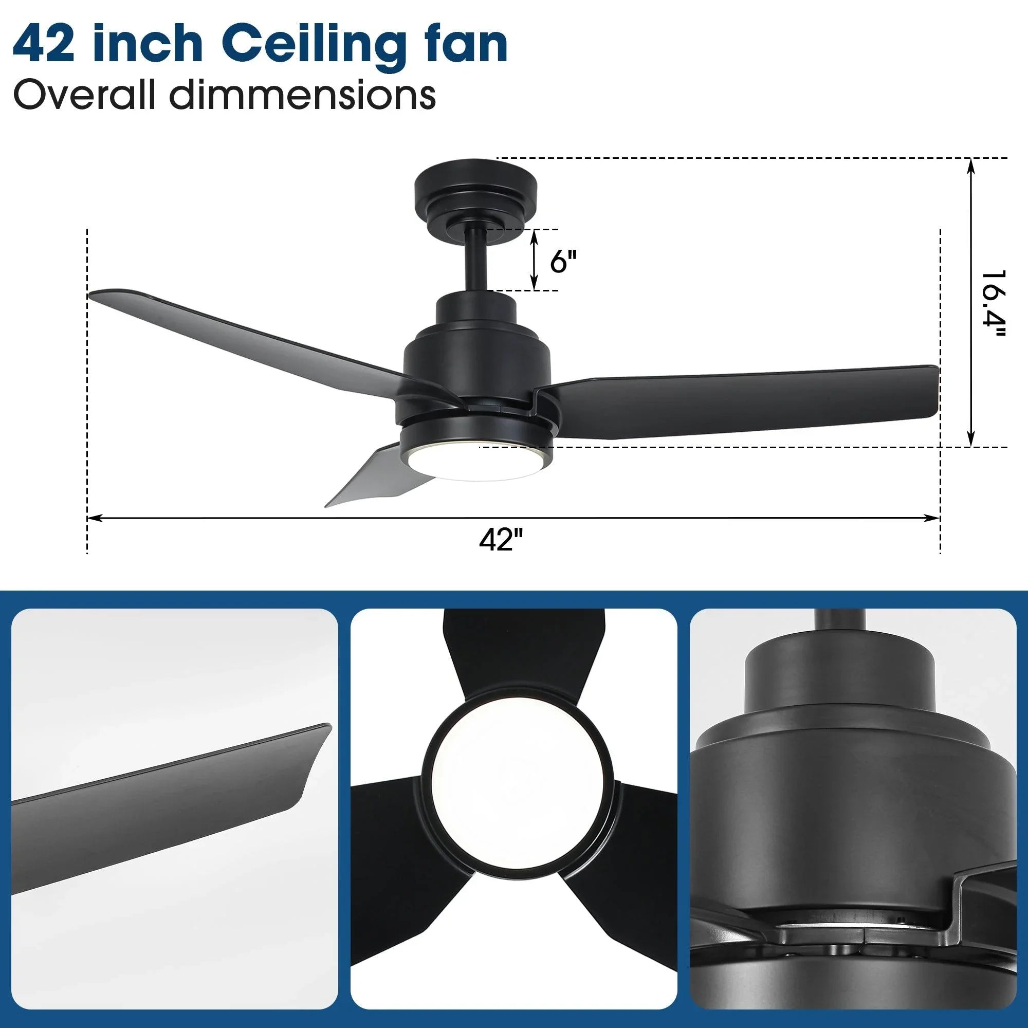 Vaczon 42 Inch DC Motor Modern Downrod Ceiling Fan with LED Light and Remote Control