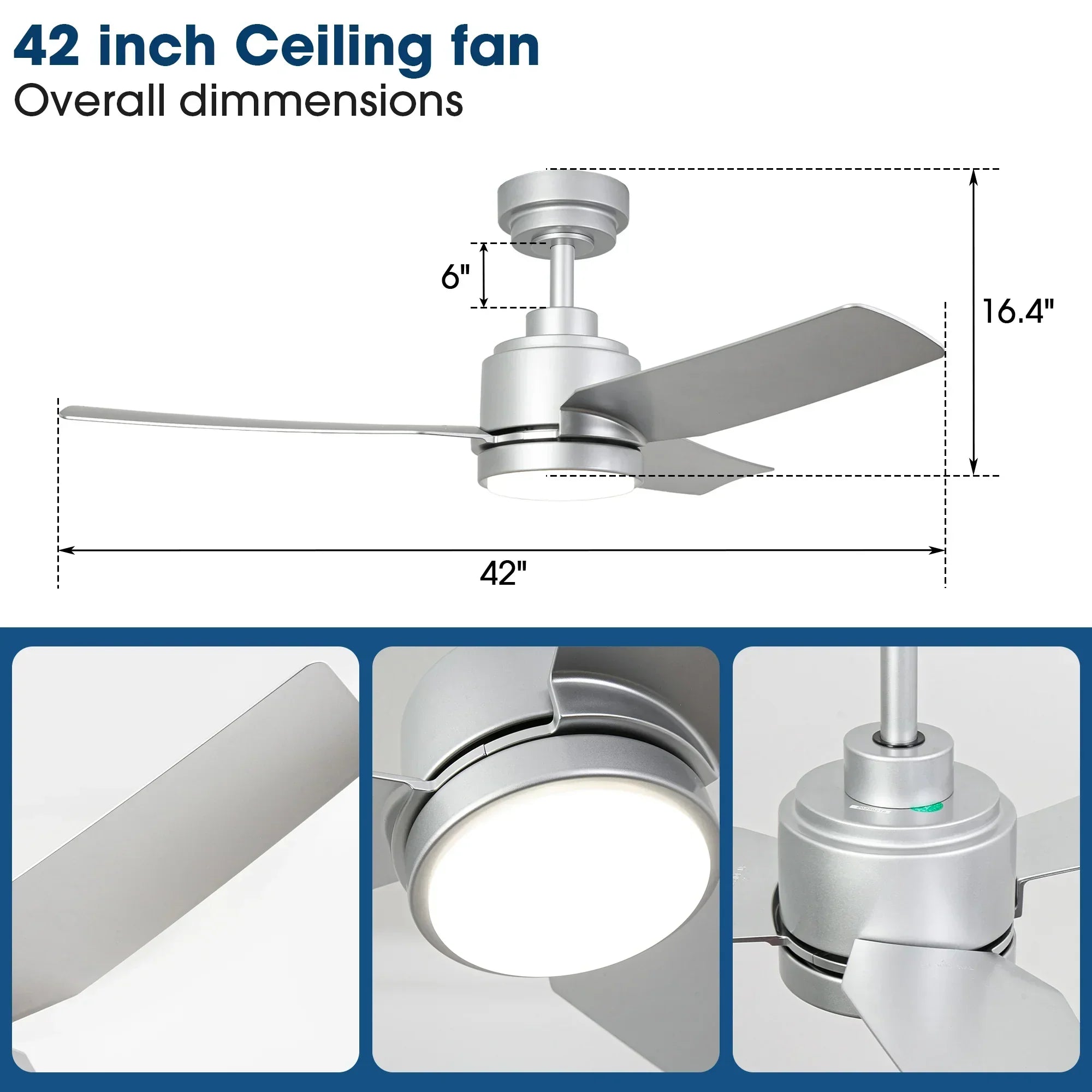 Ventilador de techo moderno Vaczon de 42 pulgadas y 3 aspas con control remoto y luz LED