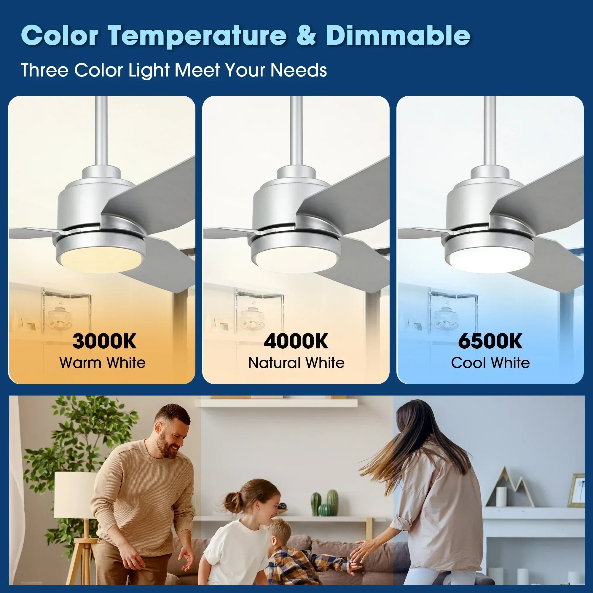 Ventilador de techo moderno Vaczon de 42 pulgadas y 3 aspas con control remoto y luz LED