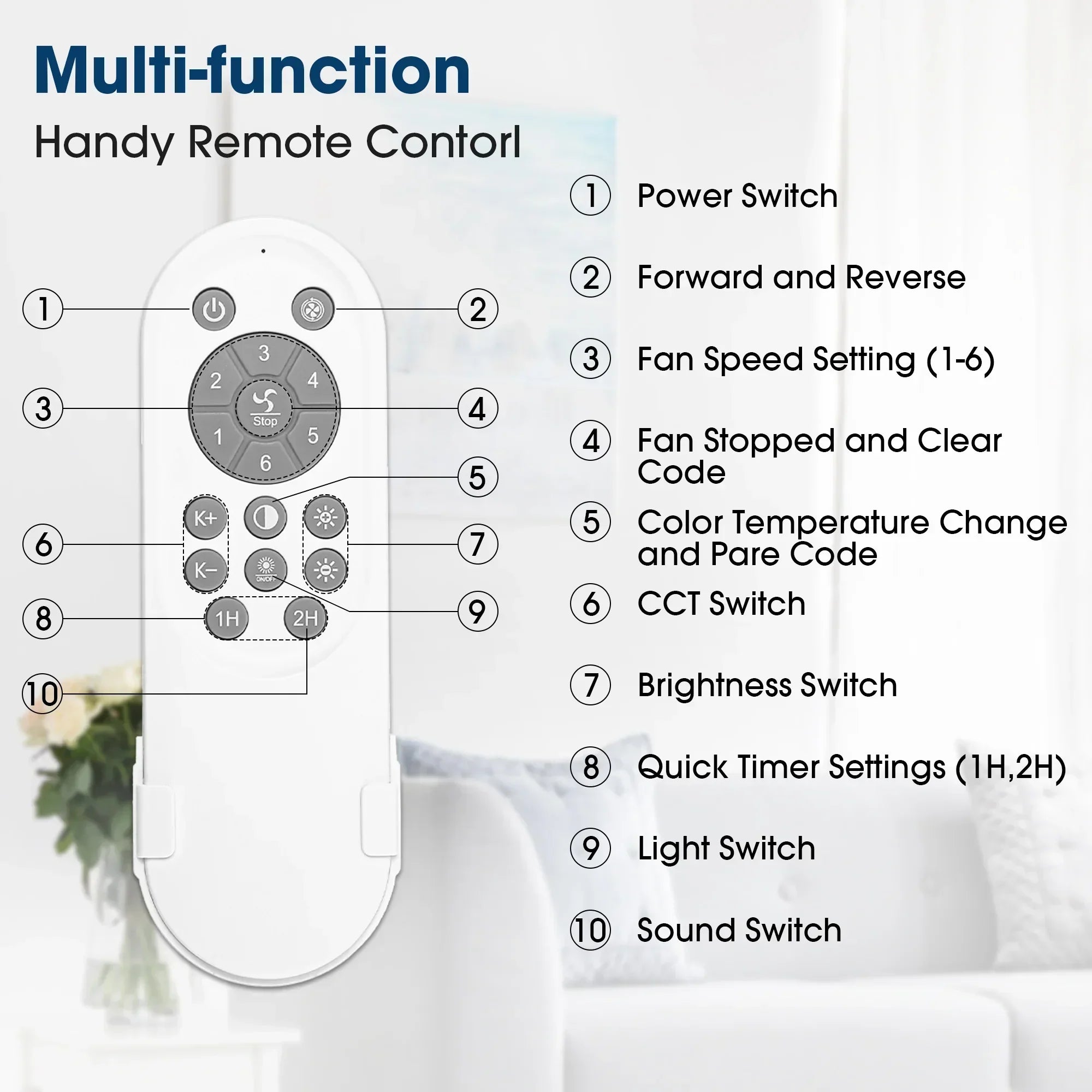 Ventilador de techo moderno Vaczon de 42 pulgadas y 3 aspas con control remoto y luz LED