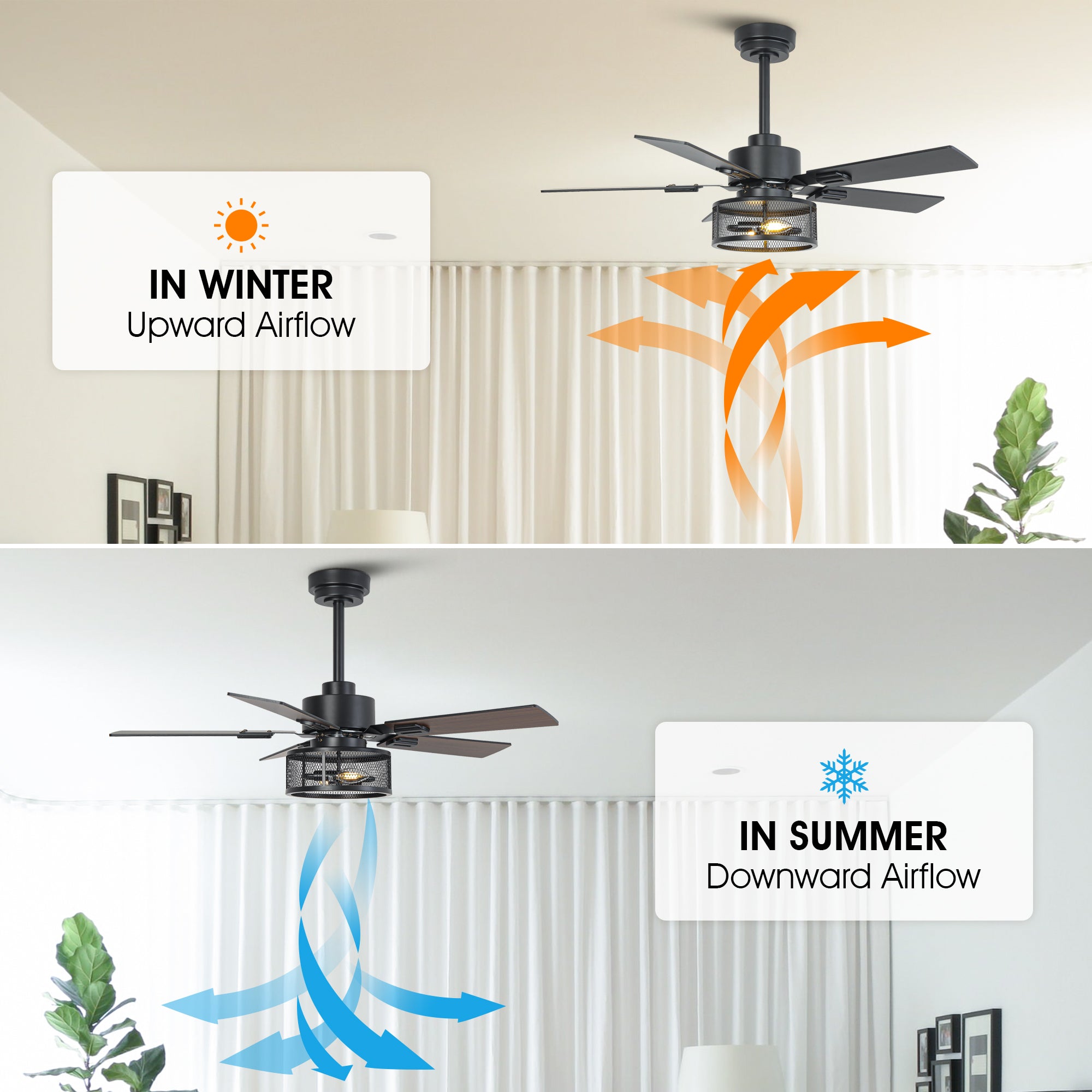 Vaczon 42 Inch 52 Inch 60 Inch Eden Downrod Mount Ceiling Fan with Light and APP & Remote Control