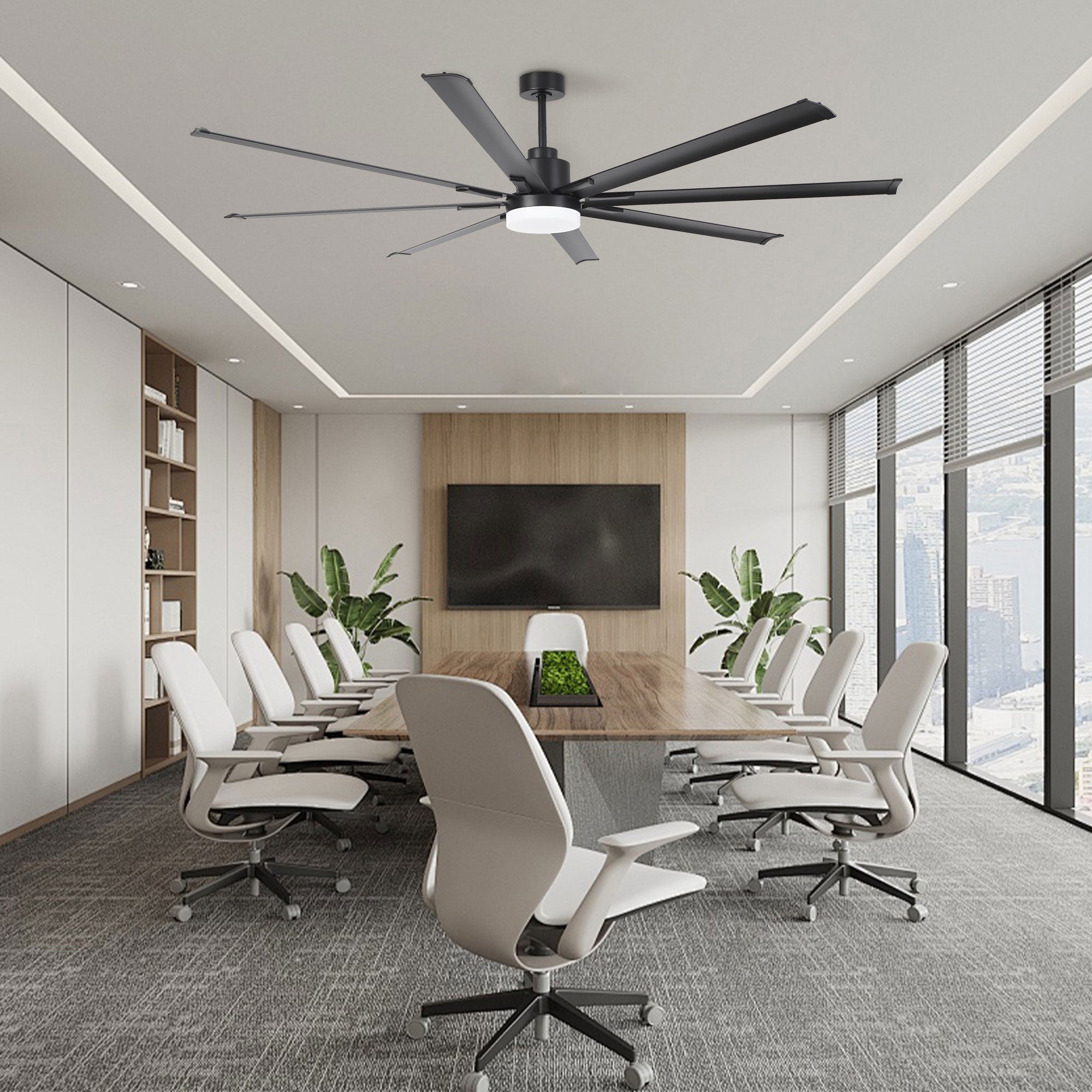 Vaczon 84 Inch Black HVLS Fan LED Large Ceiling Fan with Remote Control