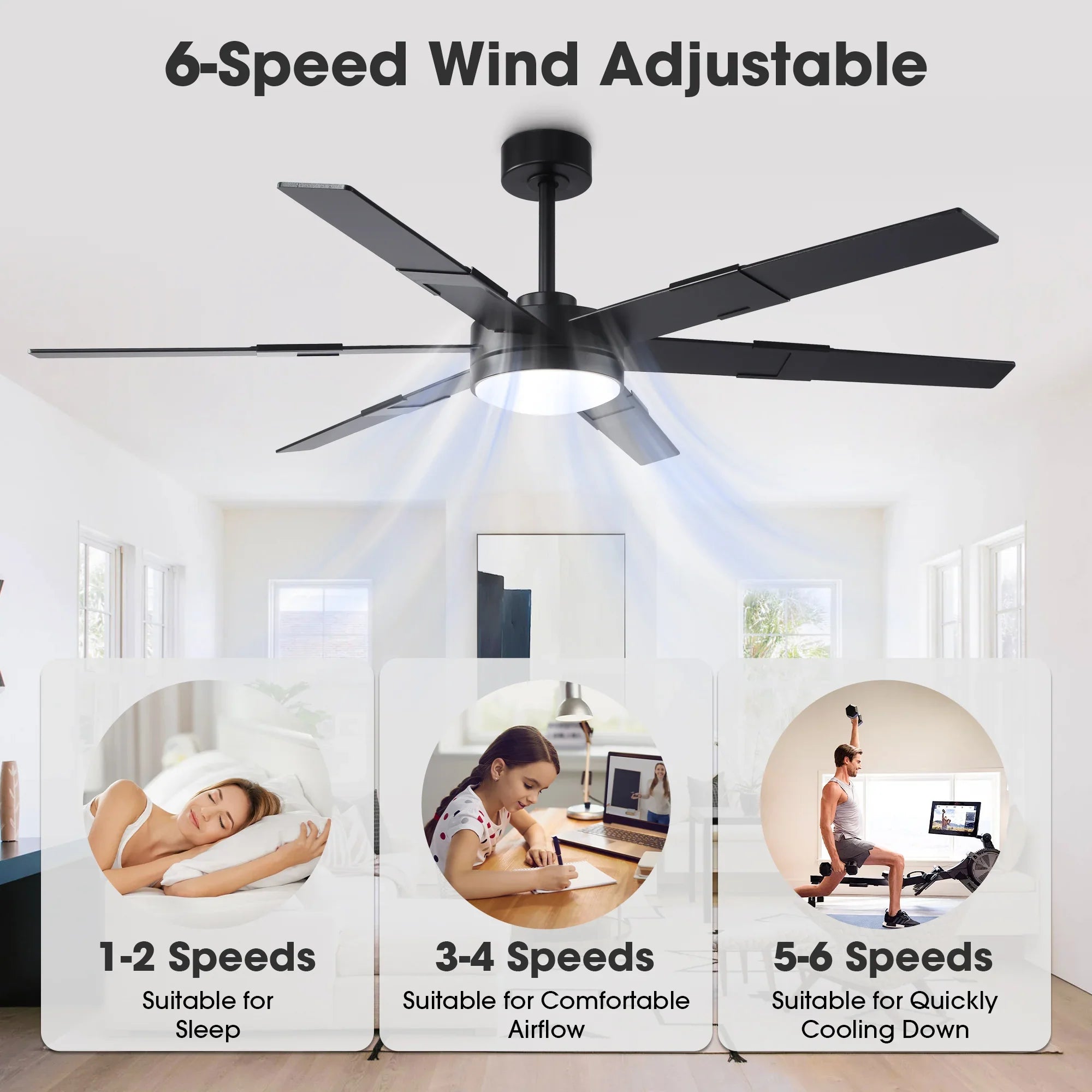 Vaczon 60 Inch Industrial Double-sided Blades LED Ceiling Fan with APP & Remote Control