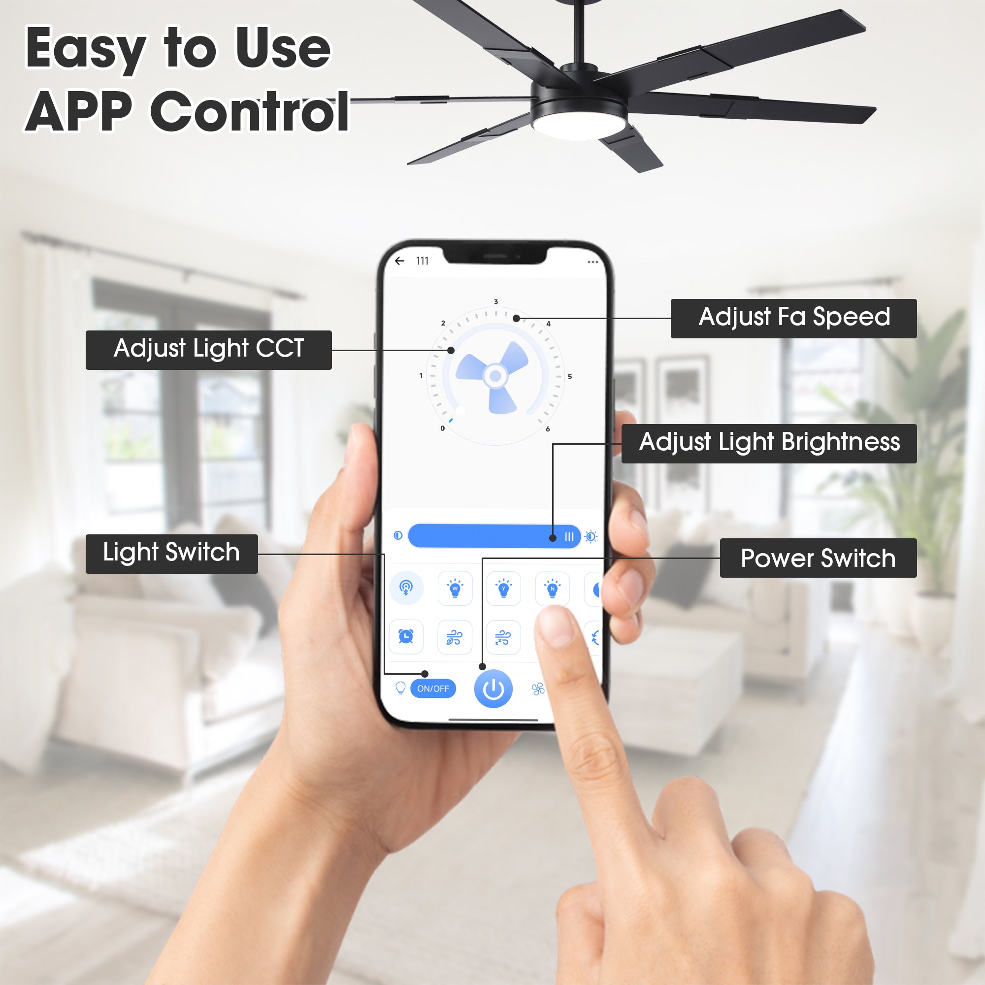 Vaczon 60 Inch Industrial Double-sided Blades LED Ceiling Fan with APP & Remote Control